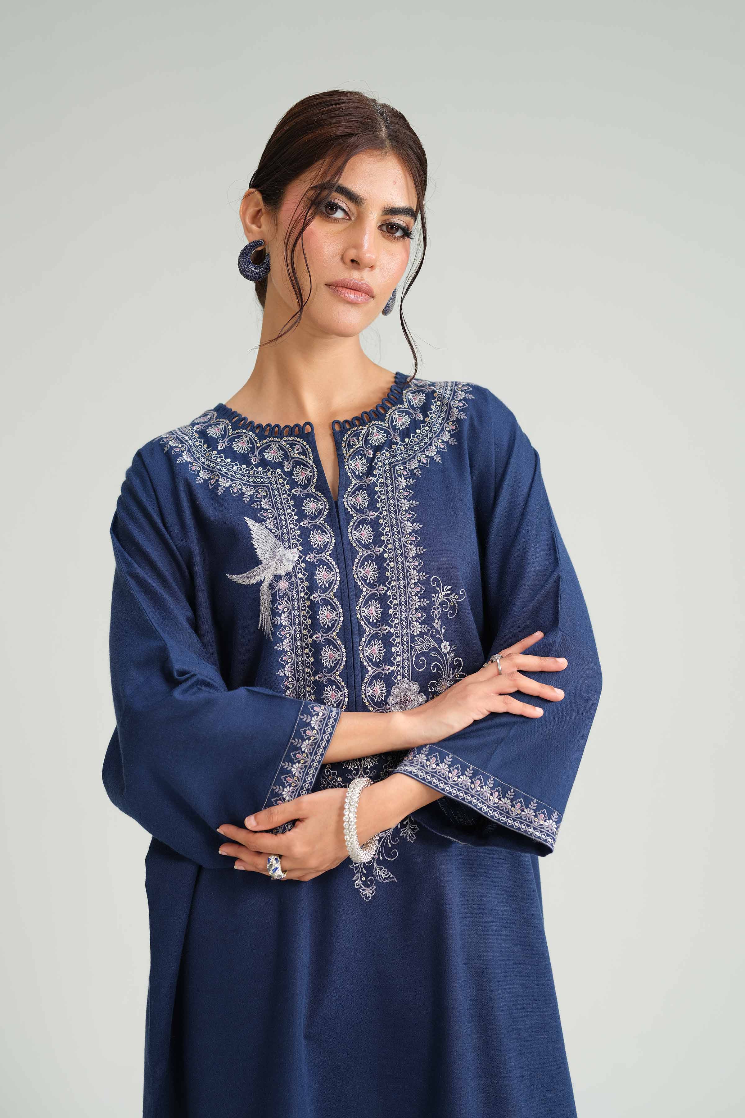 NishatUK - Blue Embroidered Karandi 2-piece ready to wear Luxury Dress