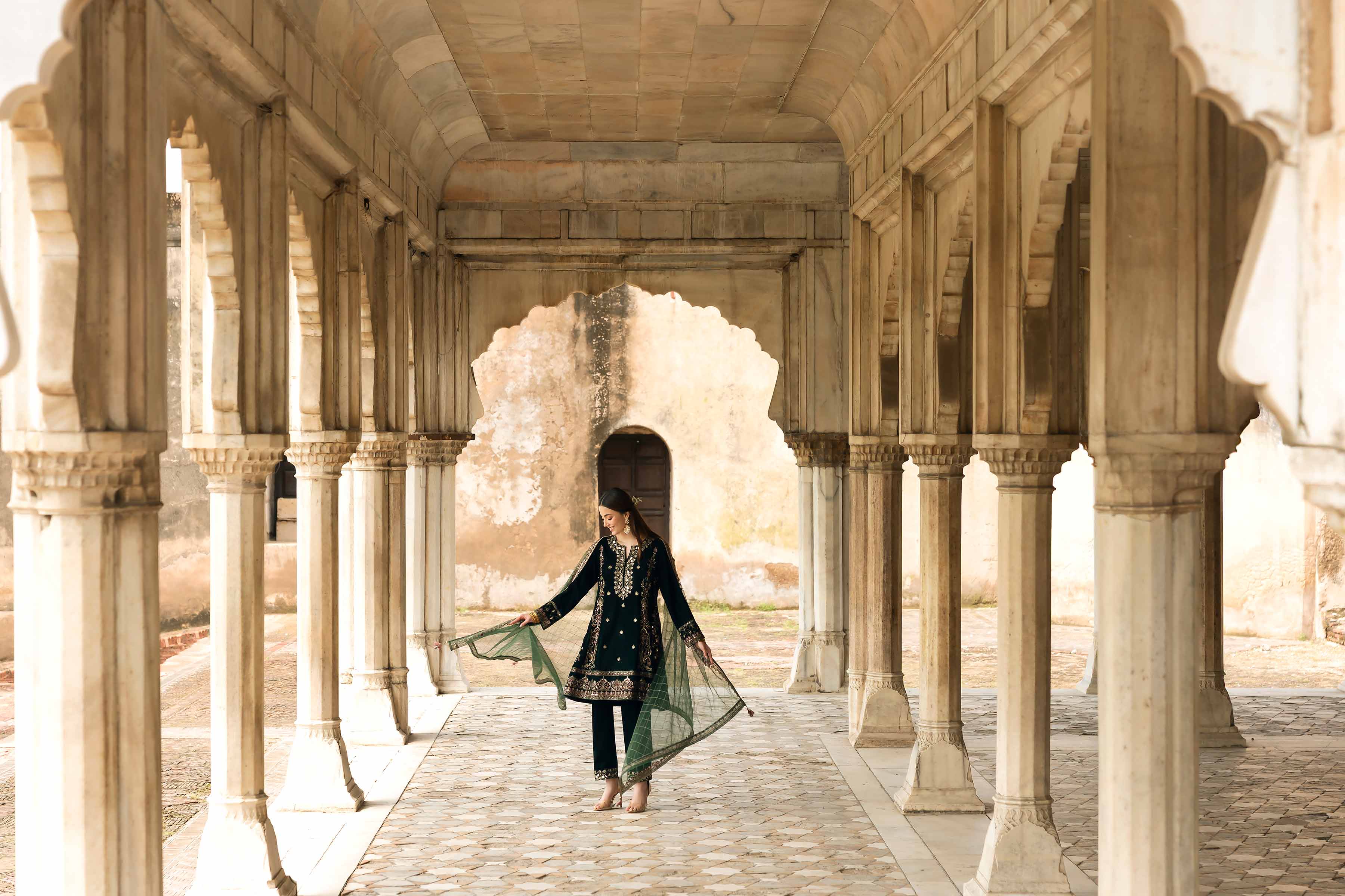 NishatUK - Green Embroidered Velvet 3-piece ready to wear-luxury Suit