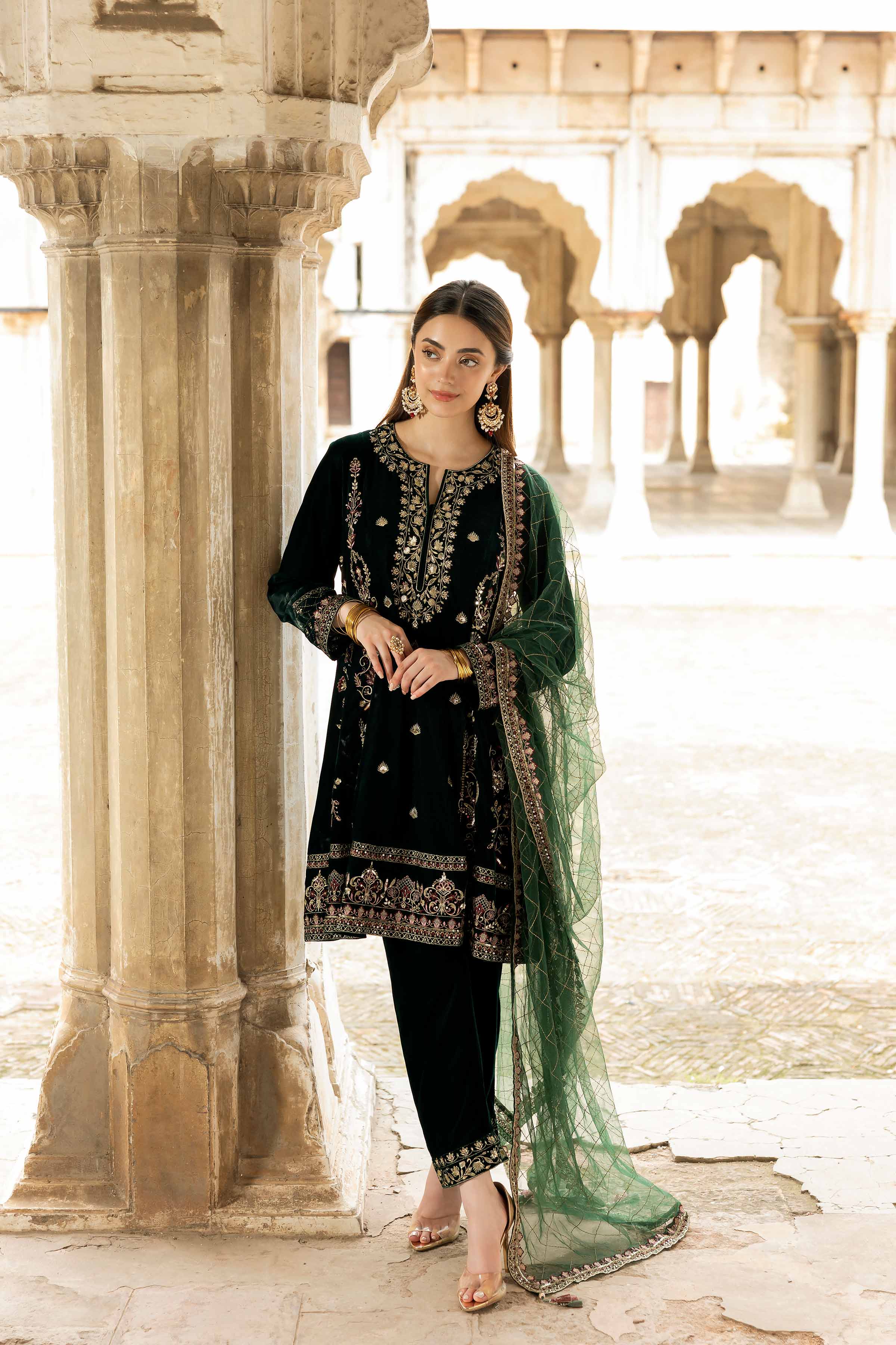 NishatUK - Green Embroidered Velvet 3-piece ready to wear-luxury Suit