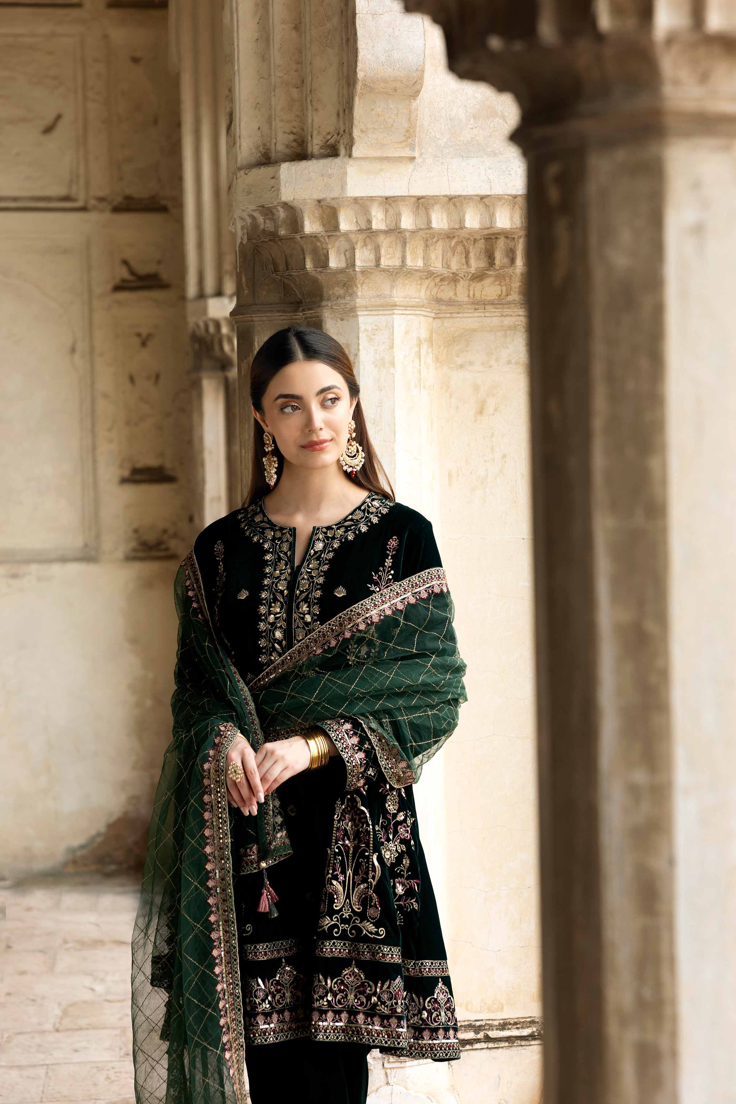 NishatUK - Green Embroidered Velvet 3-piece ready to wear-luxury Suit