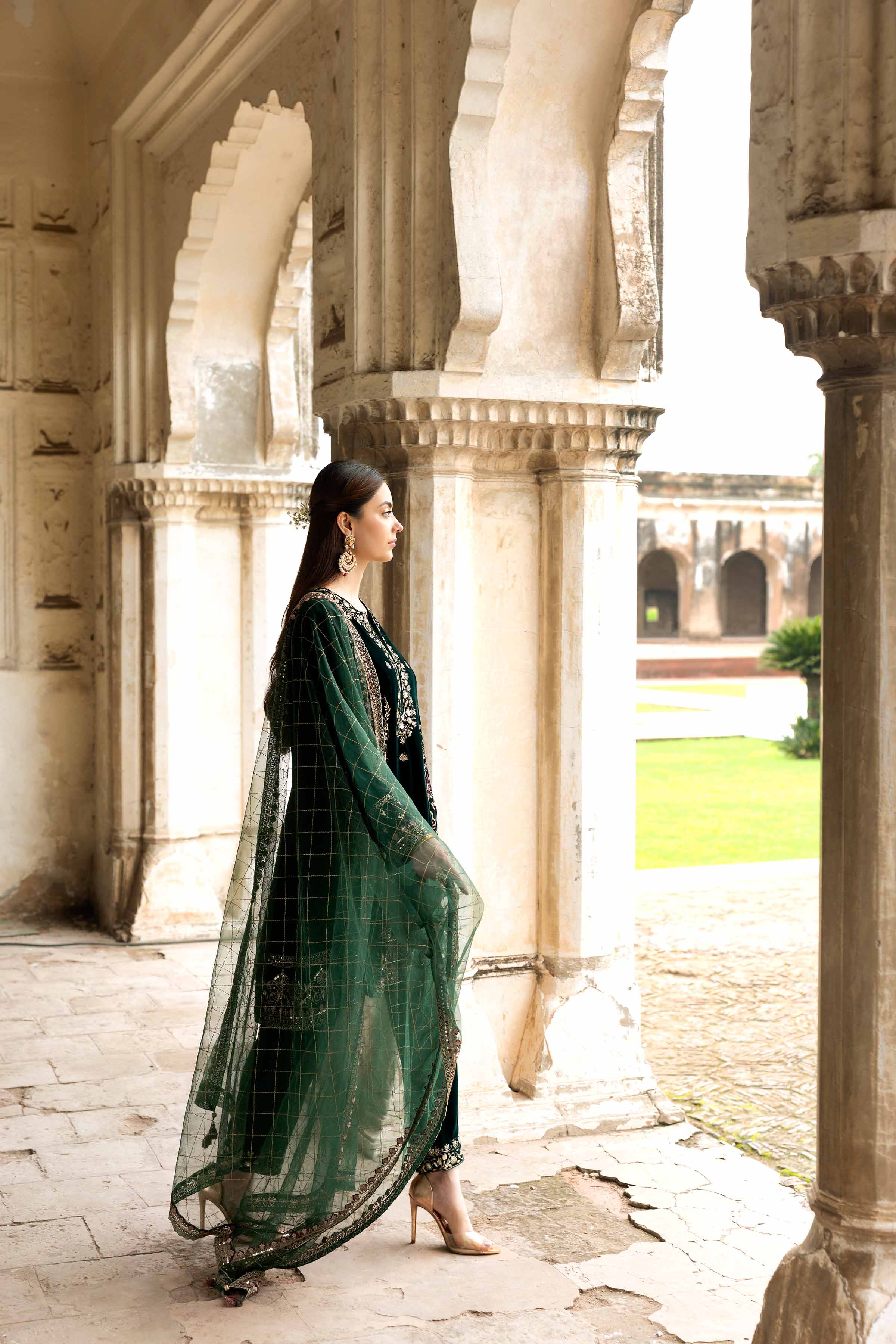 NishatUK - Green Embroidered Velvet 3-piece ready to wear-luxury Suit