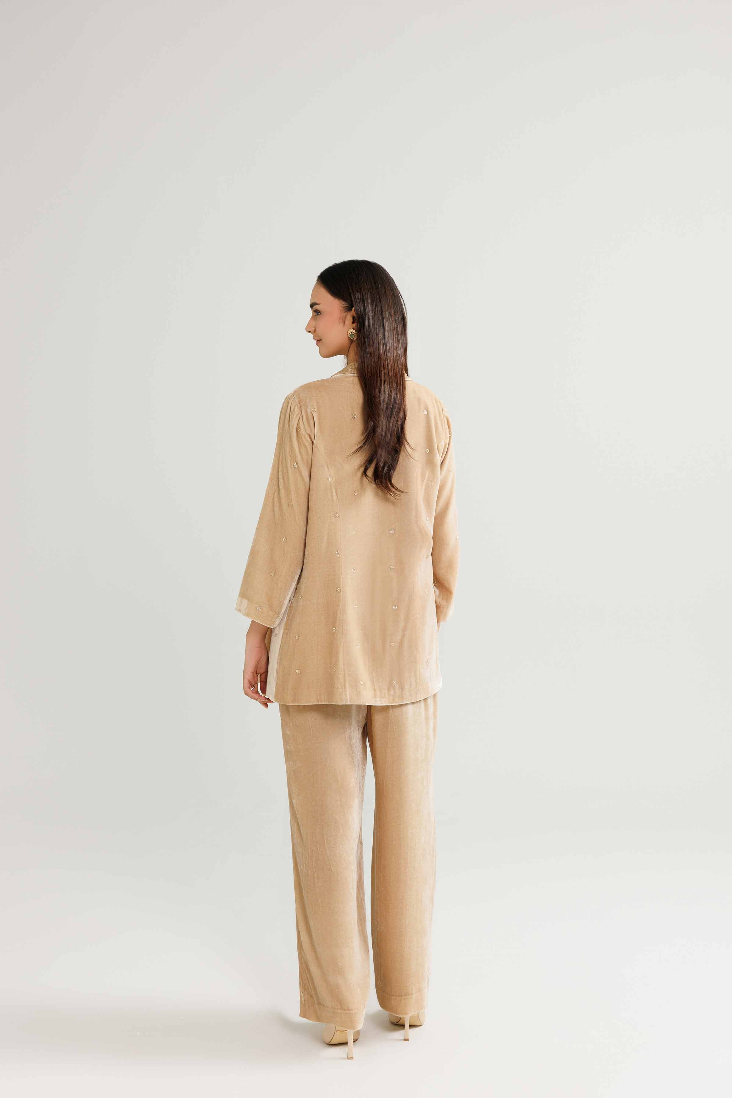 NishatUK - Beige Embroidered Velvet 3-piece ready to wear Suit