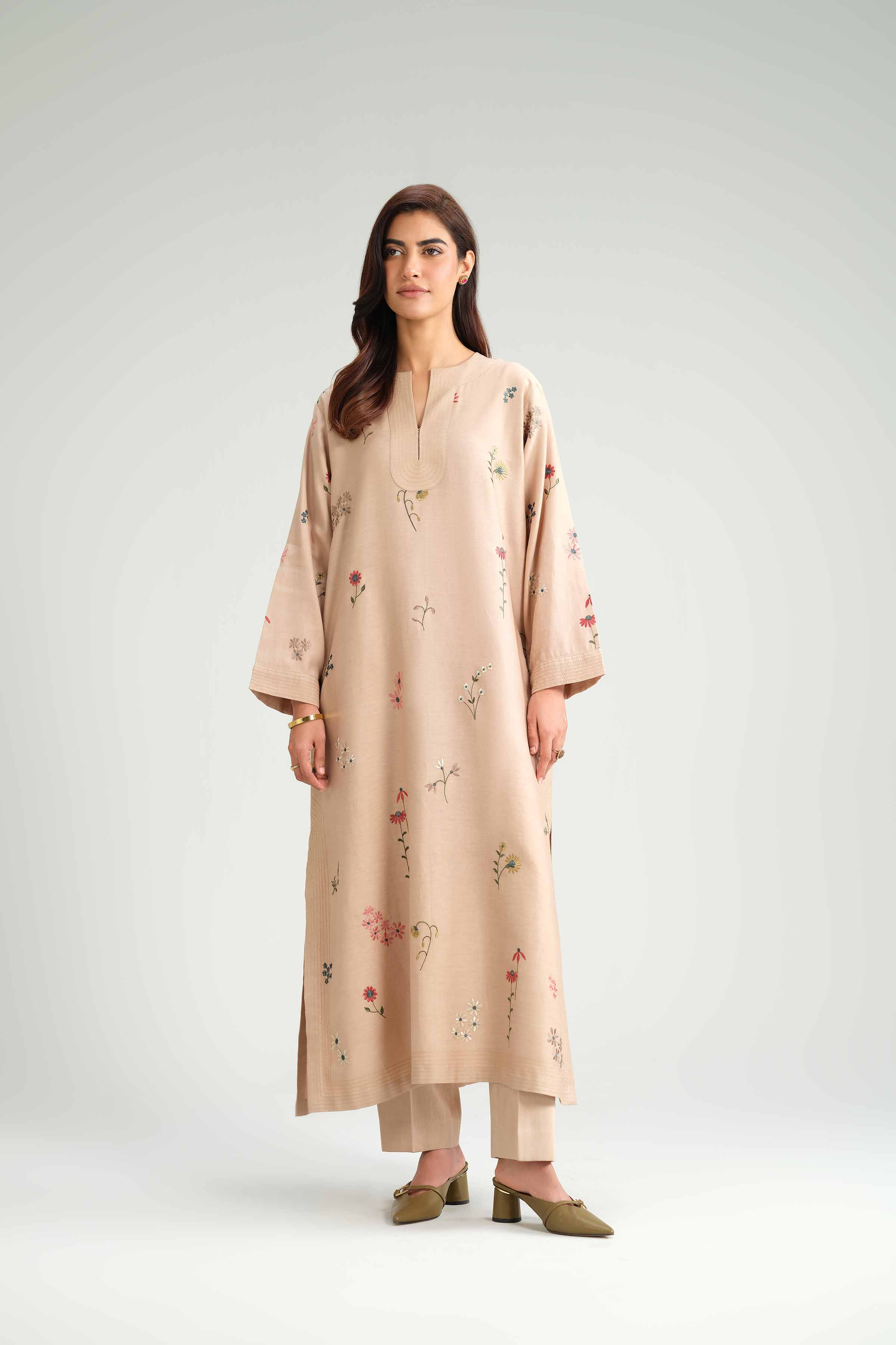 NishatUK - Brown Embroidered Sateen 2-piece ready to wear-luxury Dress