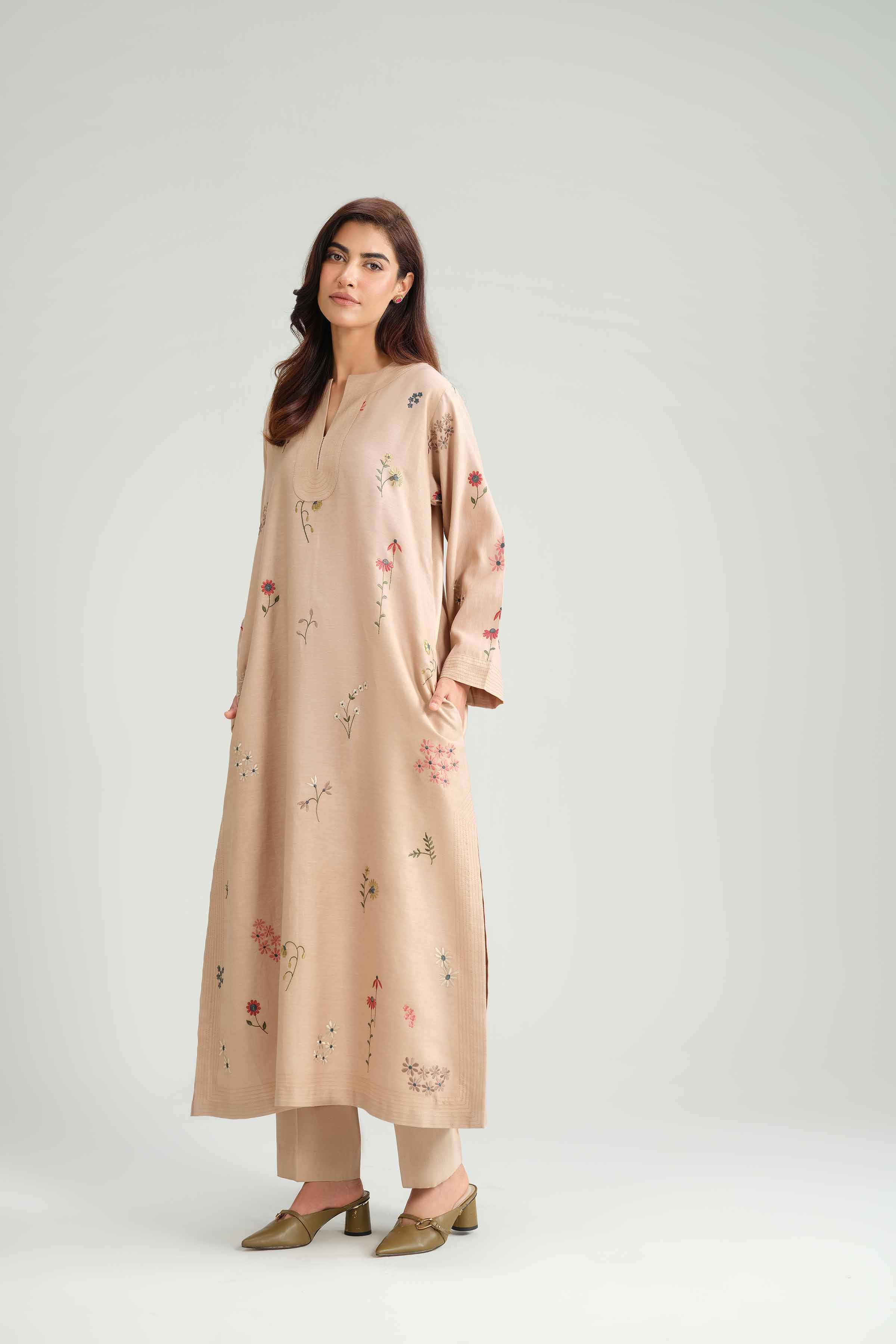 NishatUK - Brown Embroidered Sateen 2-piece ready to wear-luxury Dress