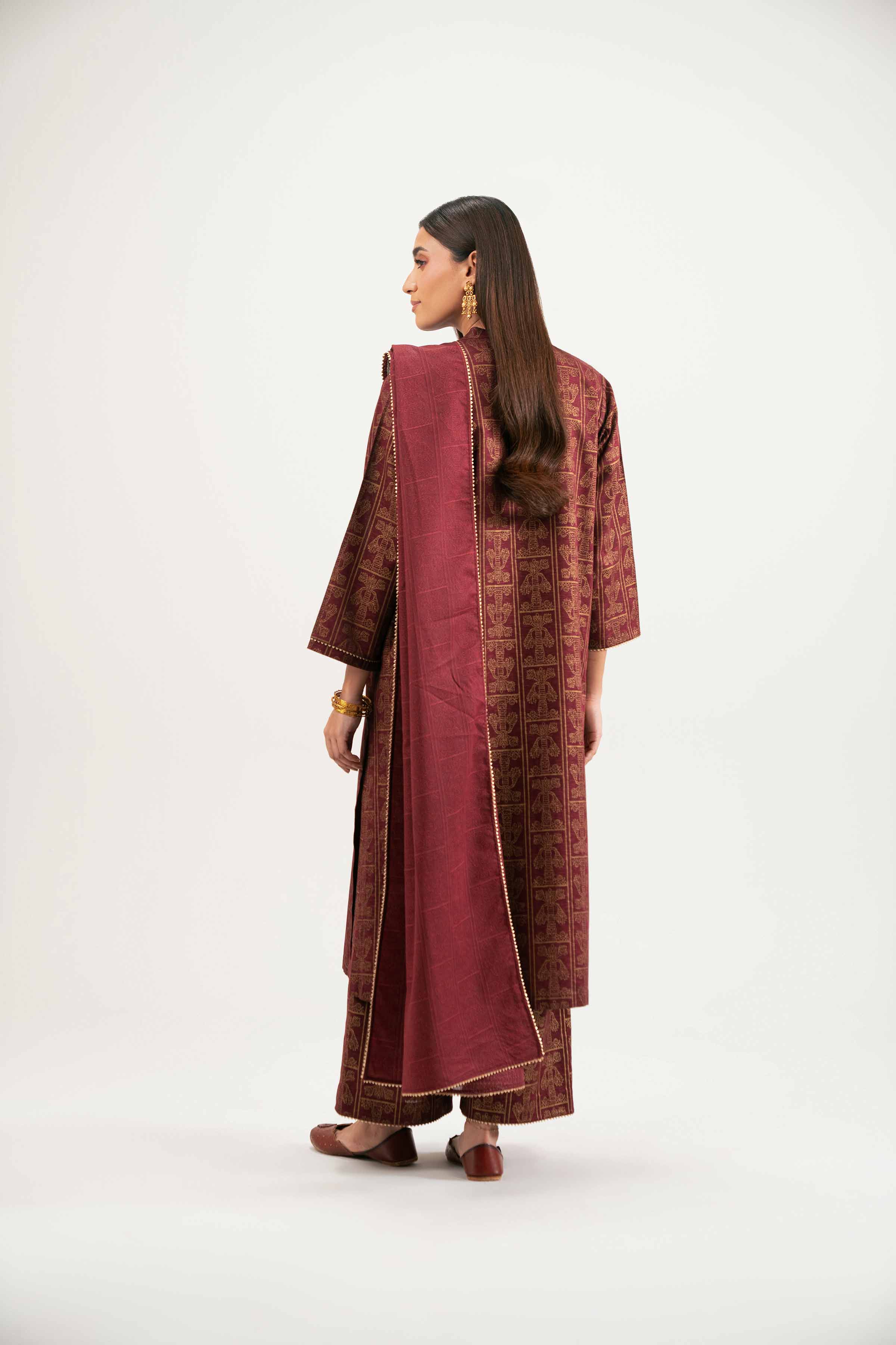 NishatUK - Maroon Printed Karandi 3-piece ready to wear Suit