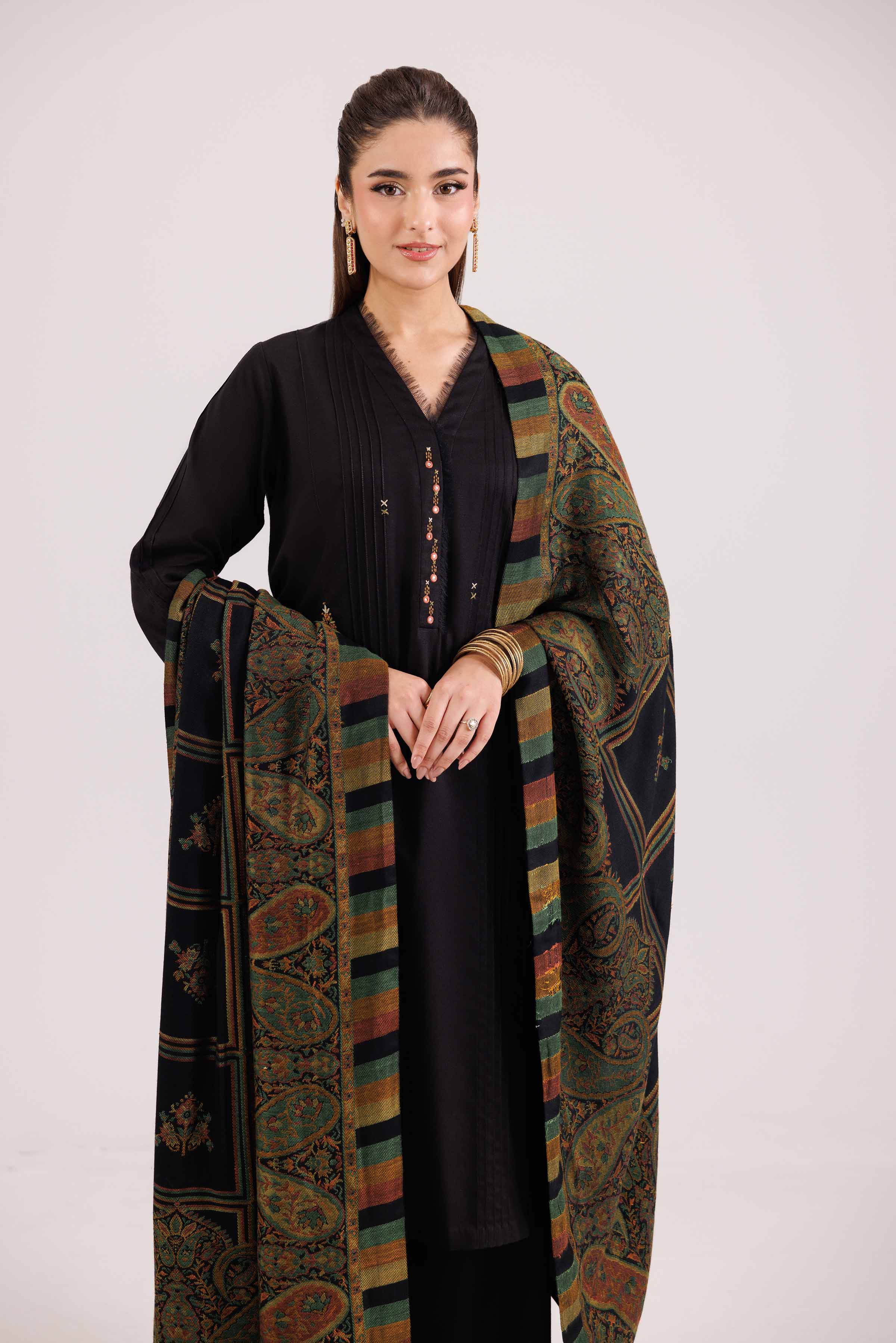 NishatUK - Black Embroidered Karandi 3-piece ready to wear luxury Suit