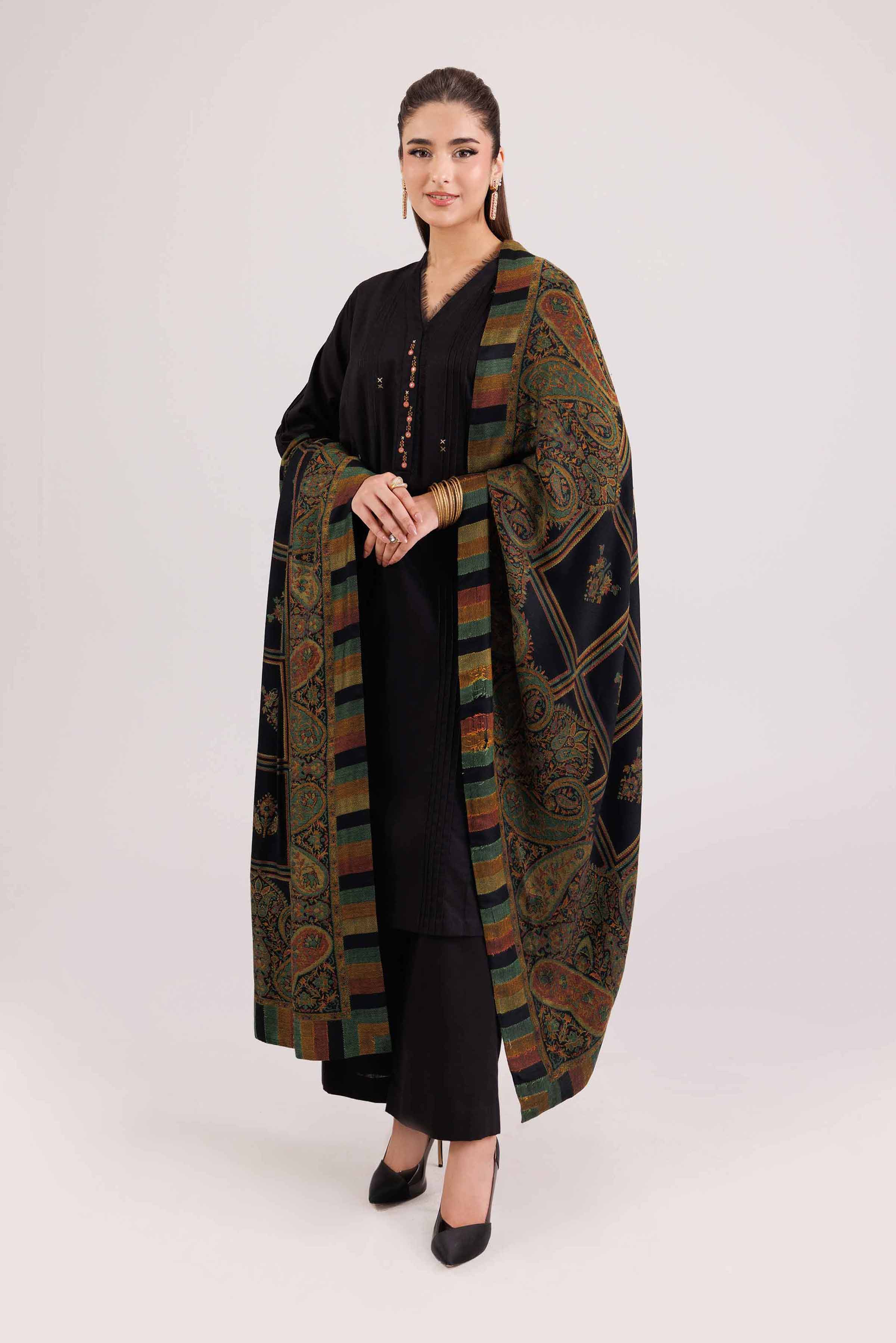 NishatUK - Black Embroidered Karandi 3-piece ready to wear luxury Suit