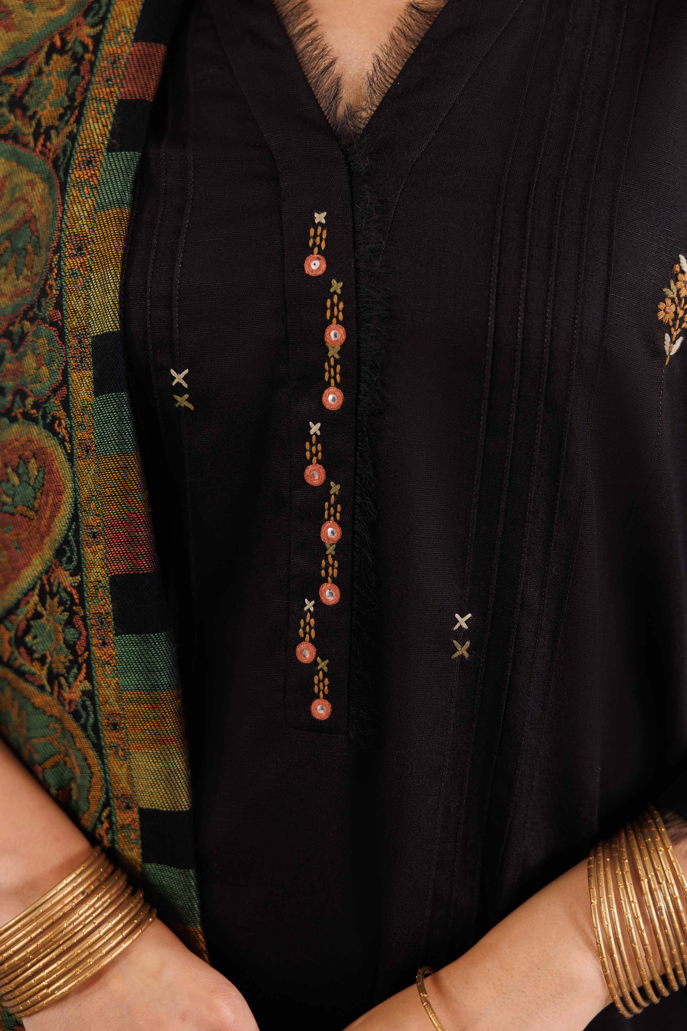 NishatUK - Black Embroidered Karandi 3-piece ready to wear luxury Suit