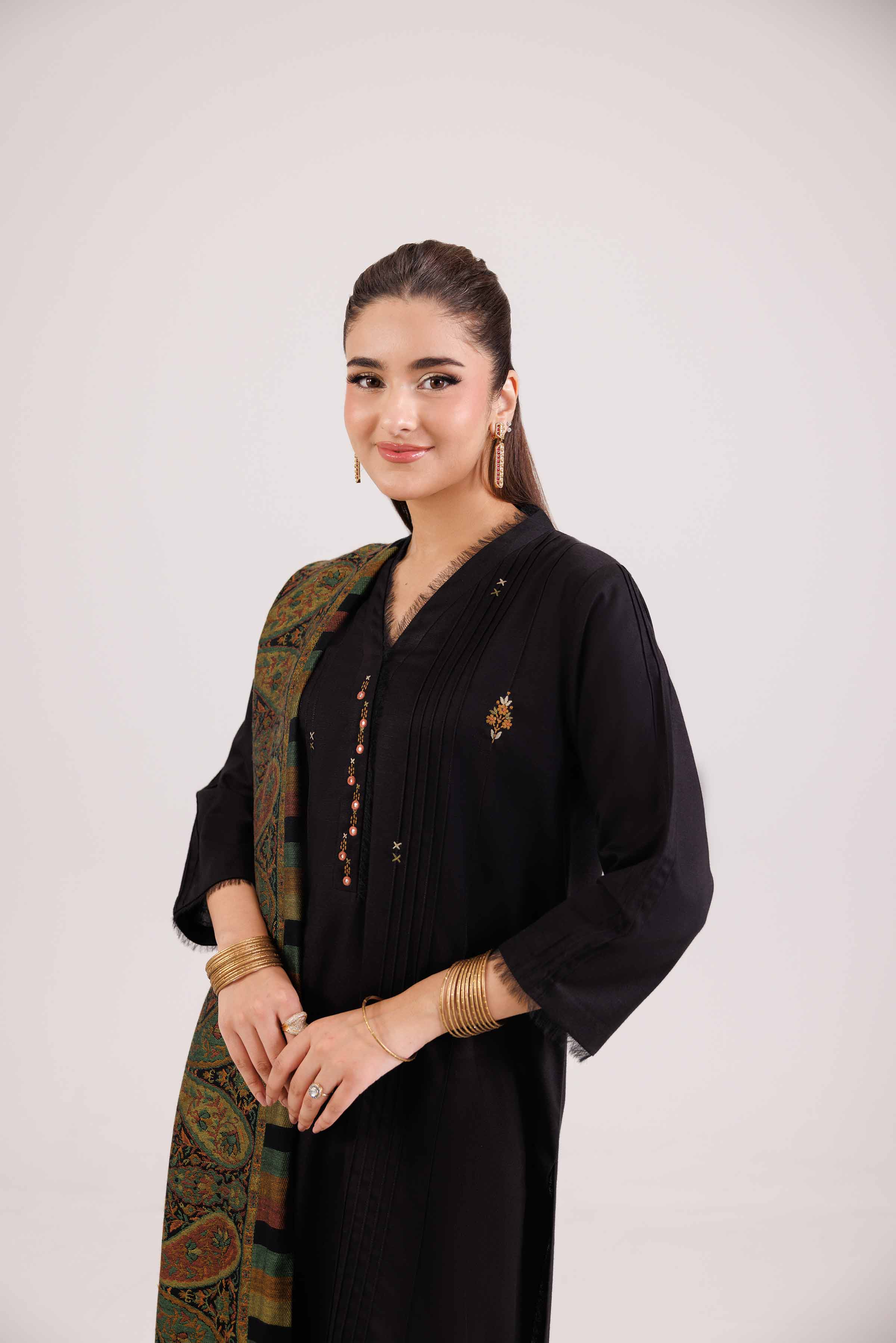 NishatUK - Black Embroidered Karandi 3-piece ready to wear luxury Suit