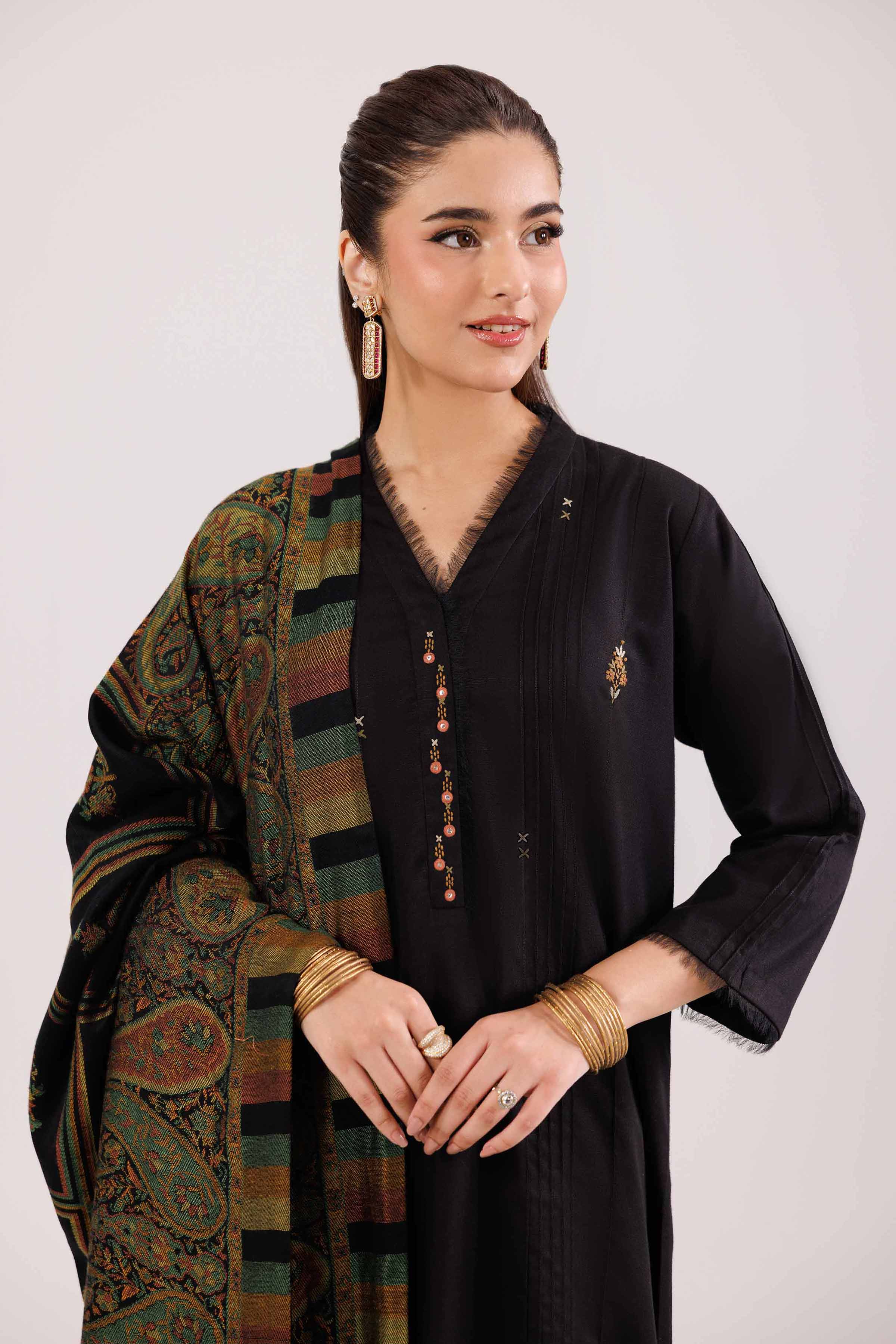 NishatUK - Black Embroidered Karandi 3-piece ready to wear luxury Suit