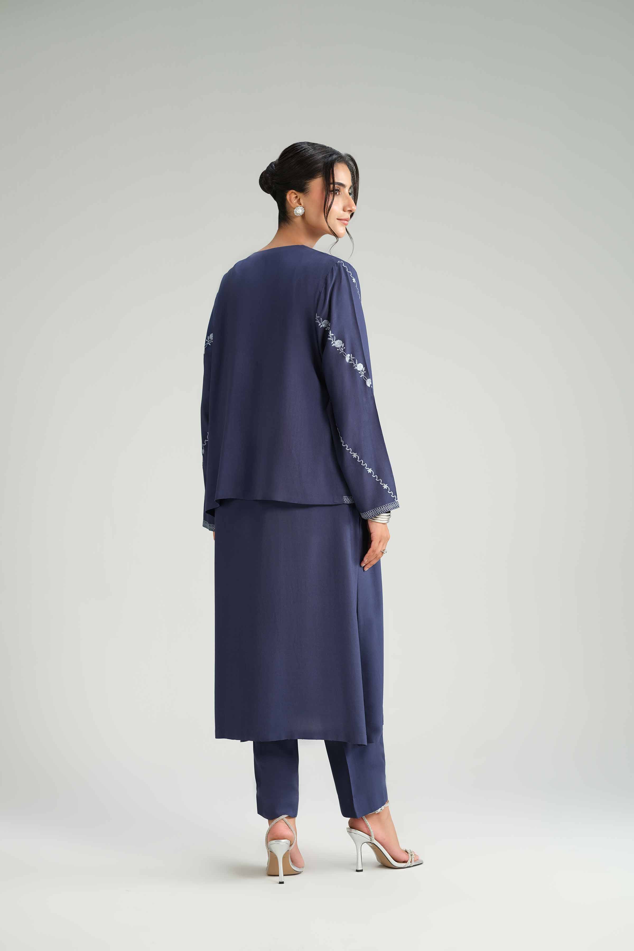 NishatUK - Blue Embroidered Linen 3-piece ready to wear-luxury Suit