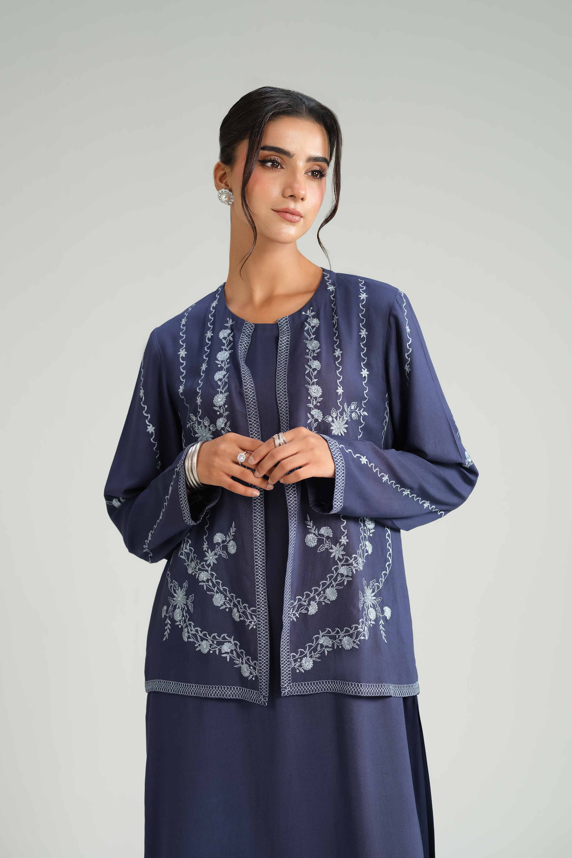 NishatUK - Blue Embroidered Linen 3-piece ready to wear-luxury Suit