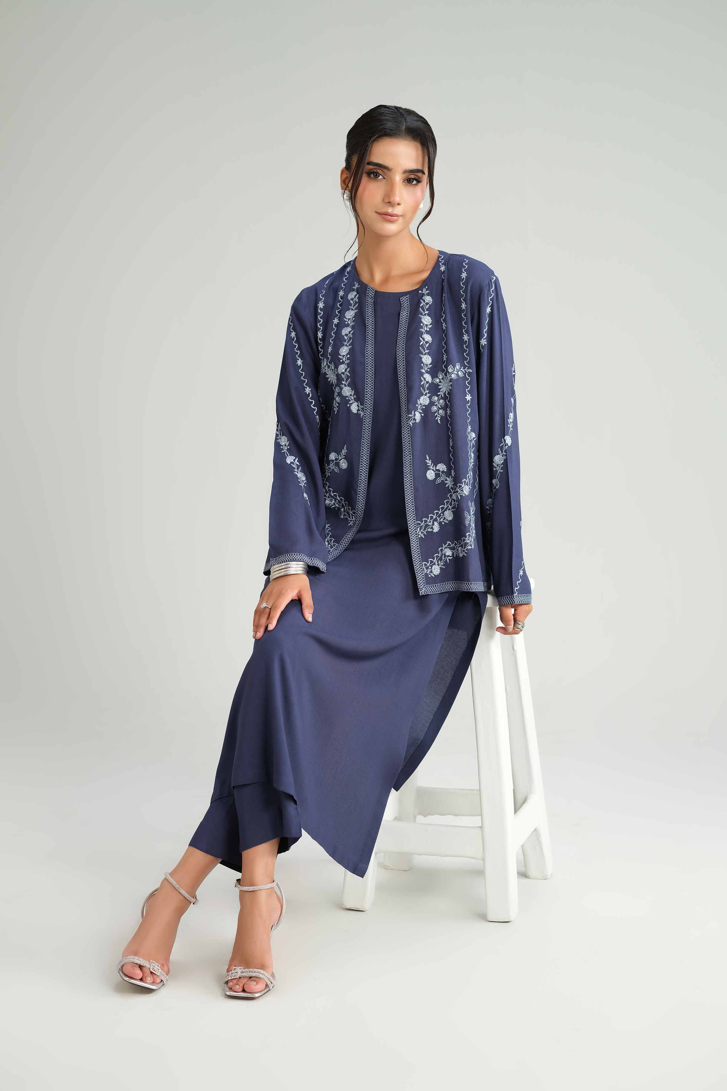 NishatUK - Blue Embroidered Linen 3-piece ready to wear-luxury Suit