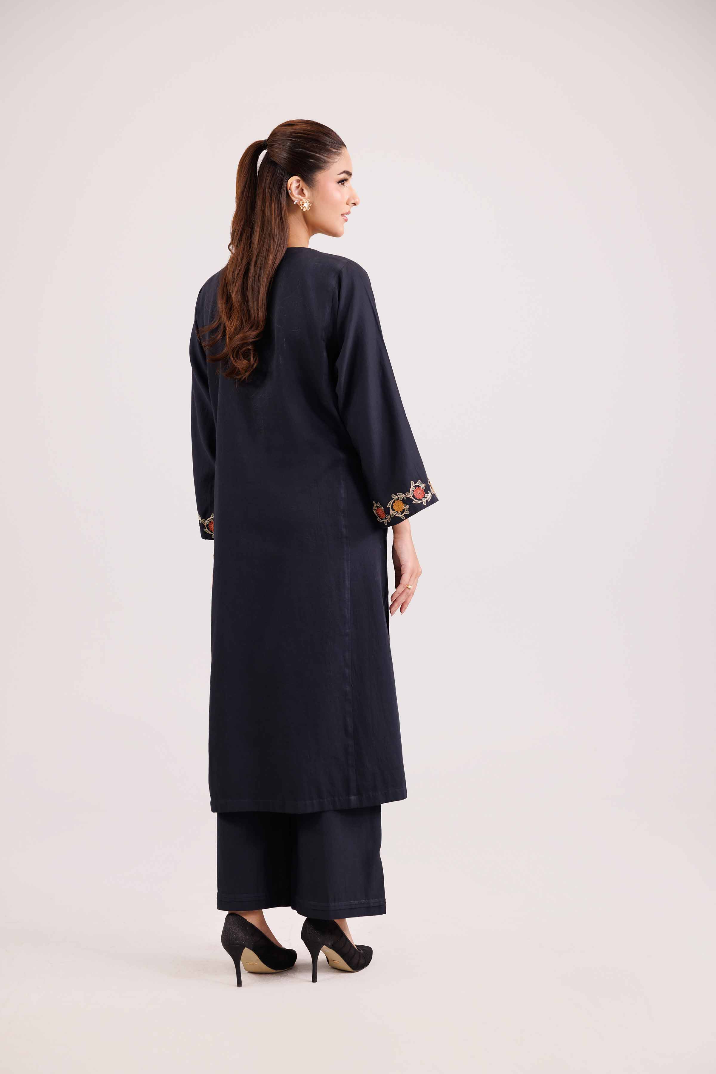 NishatUK - Black Embroidered Sateen 2-piece ready to wear-luxury Dress
