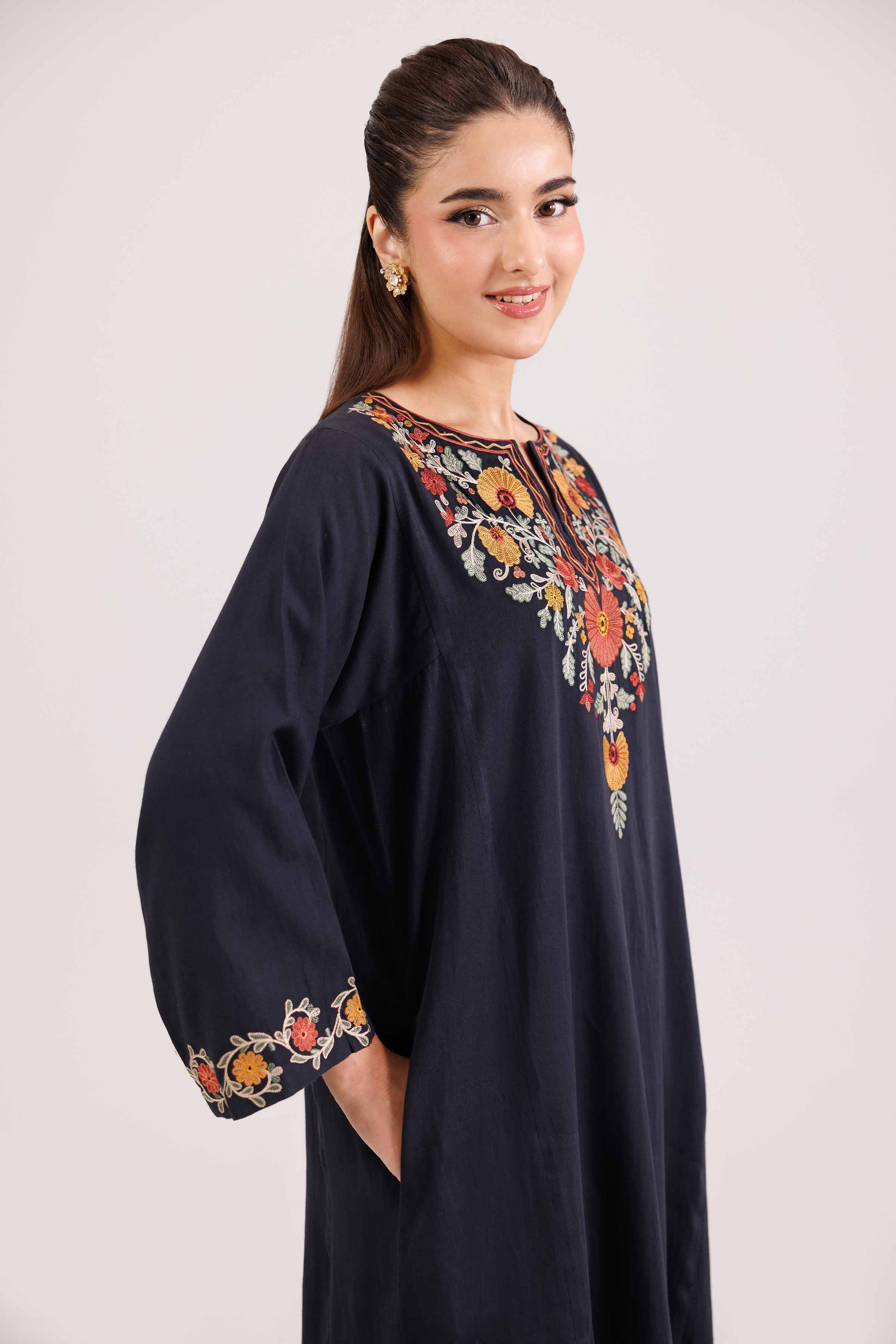 NishatUK - Black Embroidered Sateen 2-piece ready to wear-luxury Dress