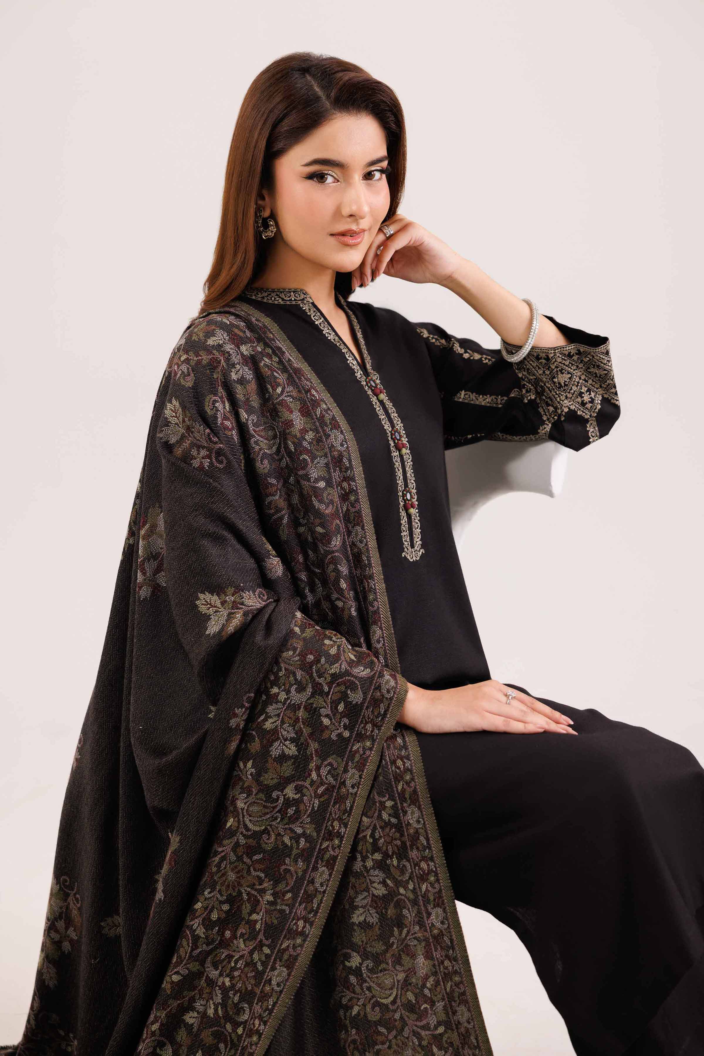 NishatUK - Black Embroidered Karandi 3-piece ready to wear Suit