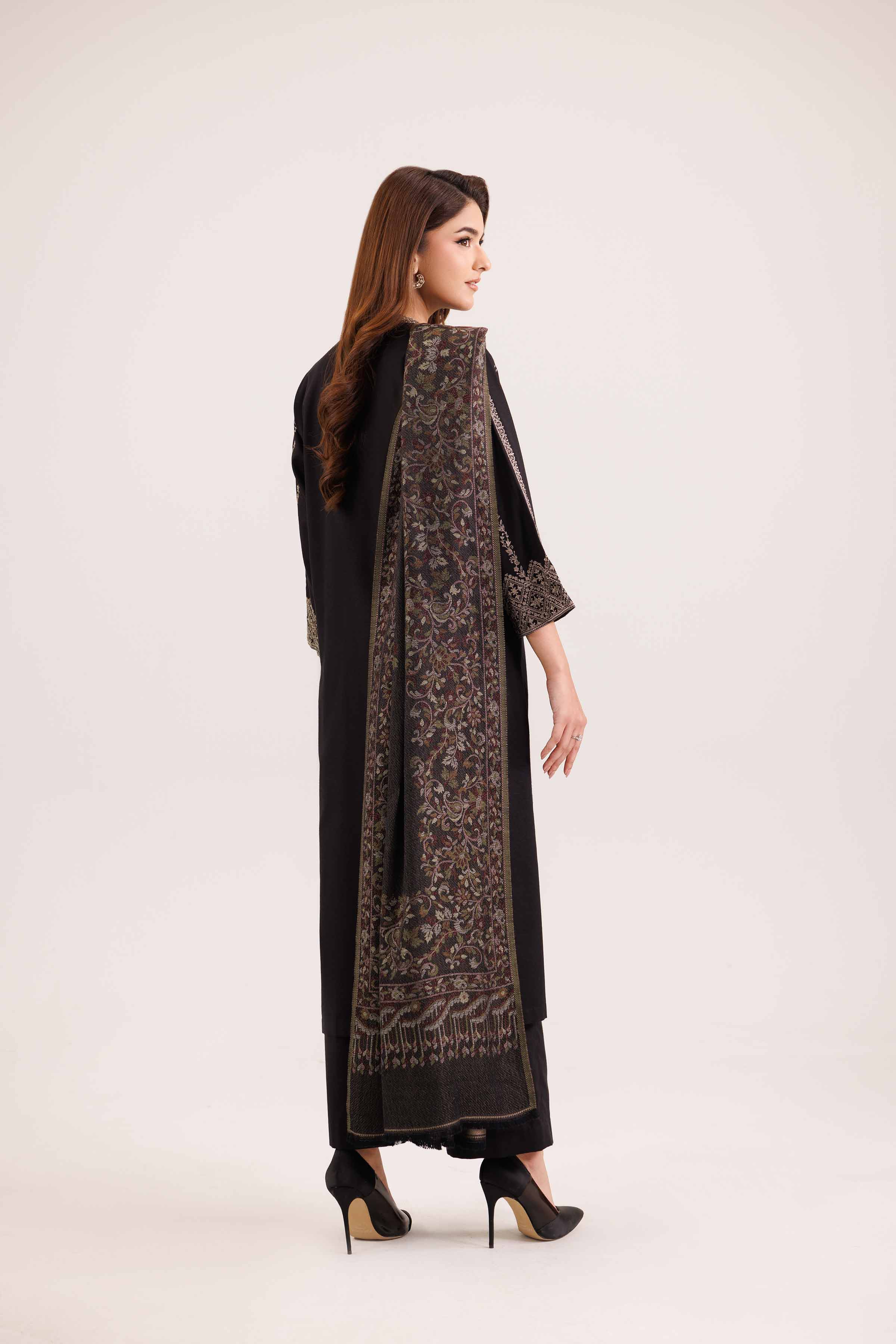 NishatUK - Black Embroidered Karandi 3-piece ready to wear Suit