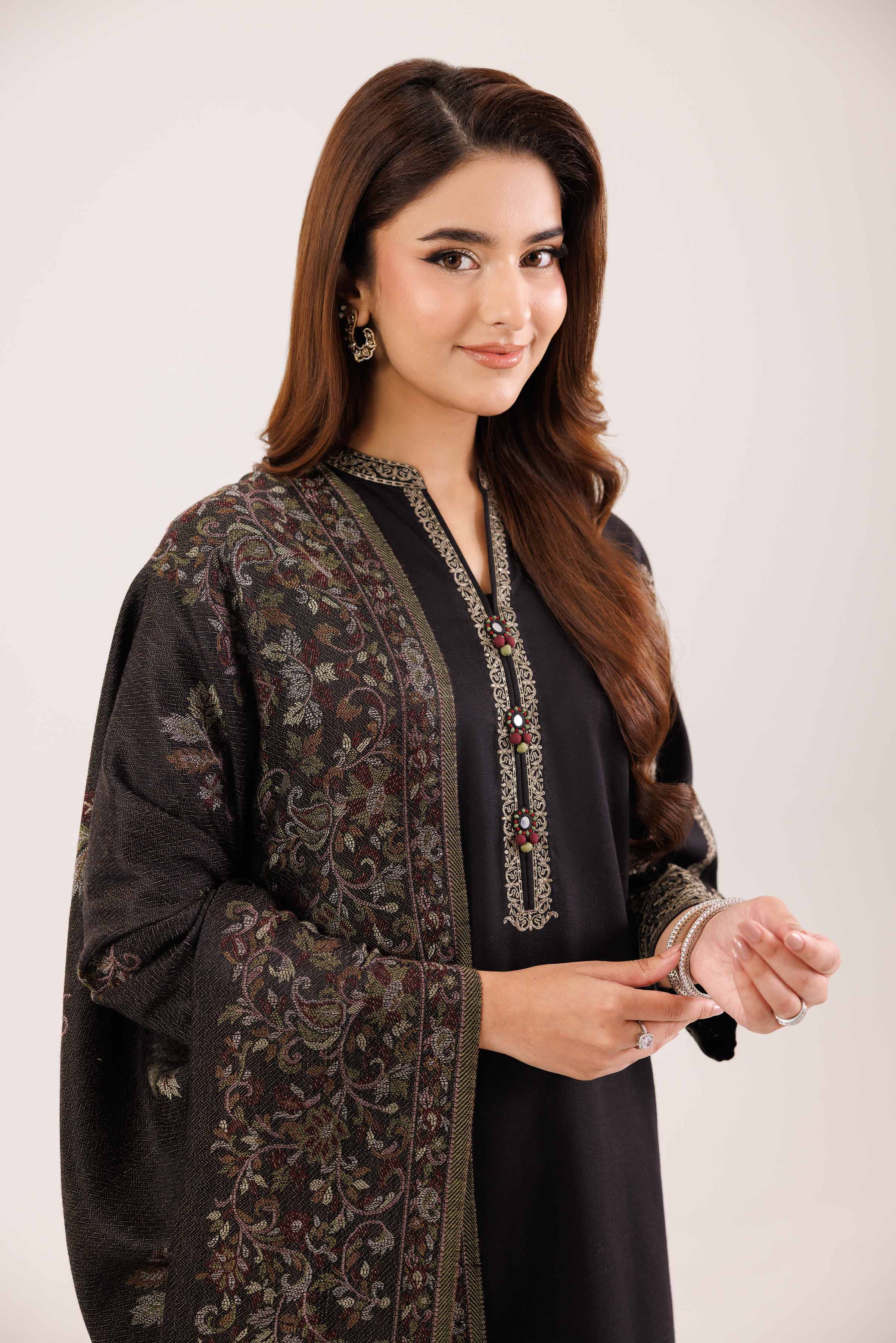 NishatUK - Black Embroidered Karandi 3-piece ready to wear Suit