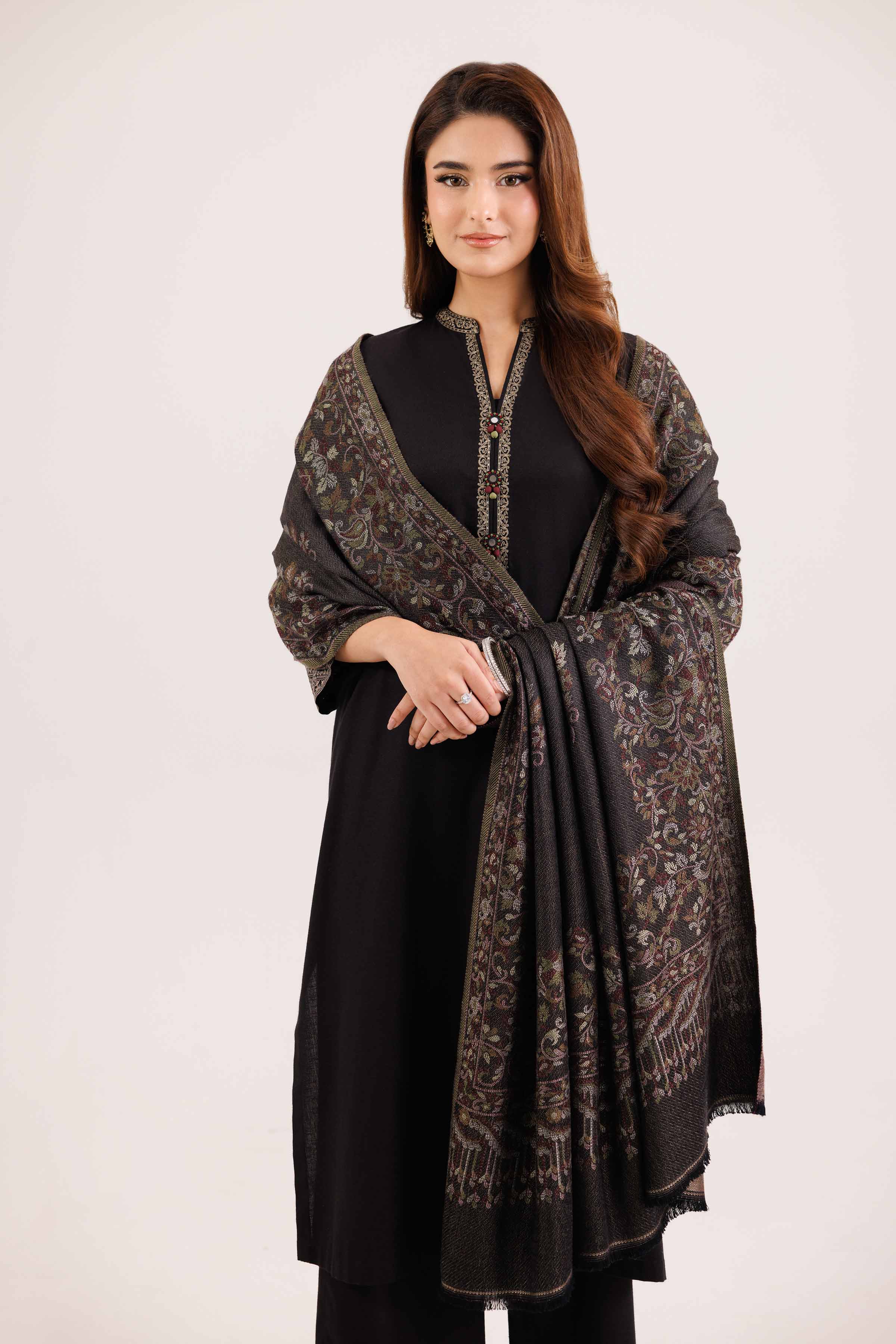 NishatUK - Black Embroidered Karandi 3-piece ready to wear Suit
