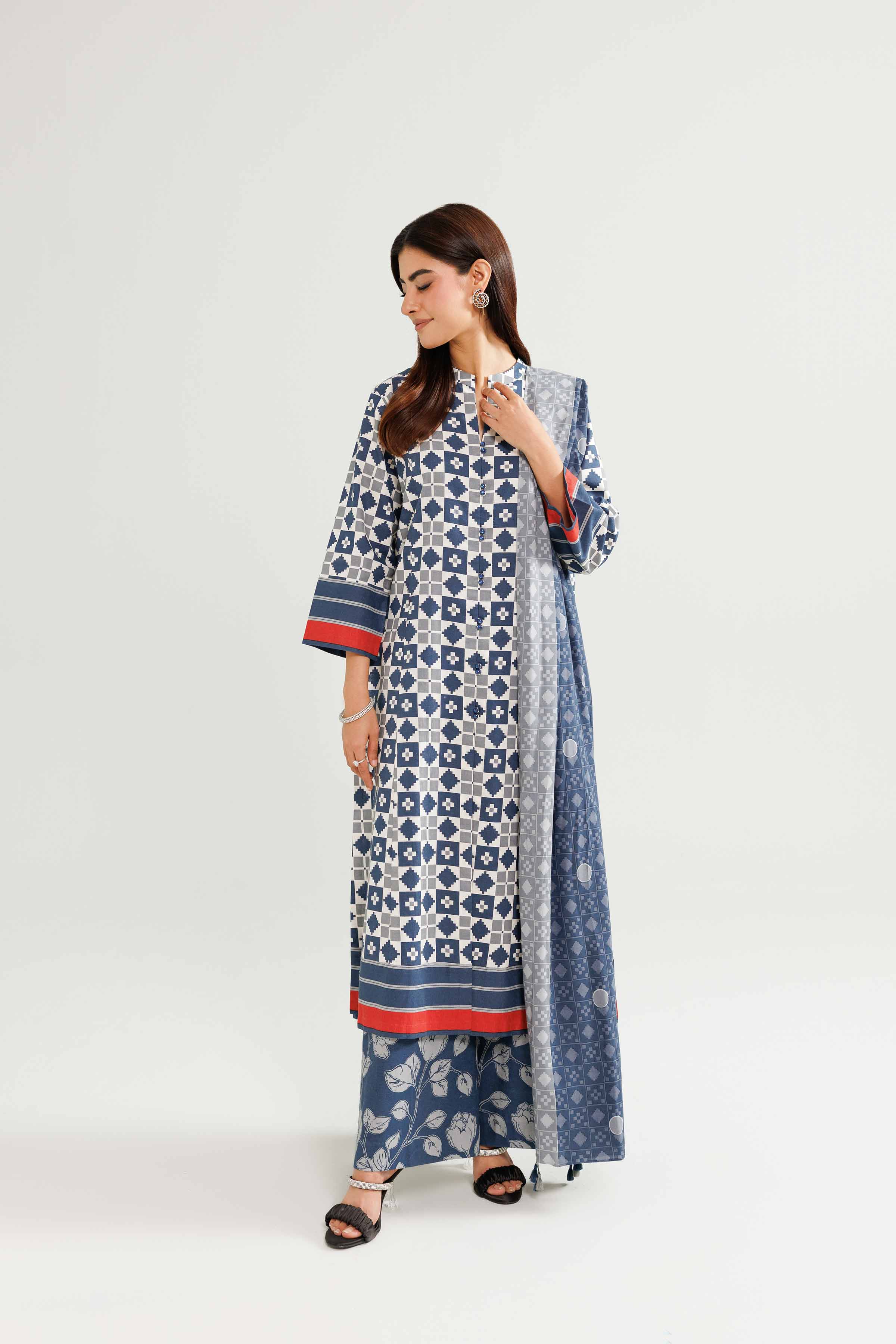 NishatUK - Blue Printed Linen 3-piece ready to wear Suit