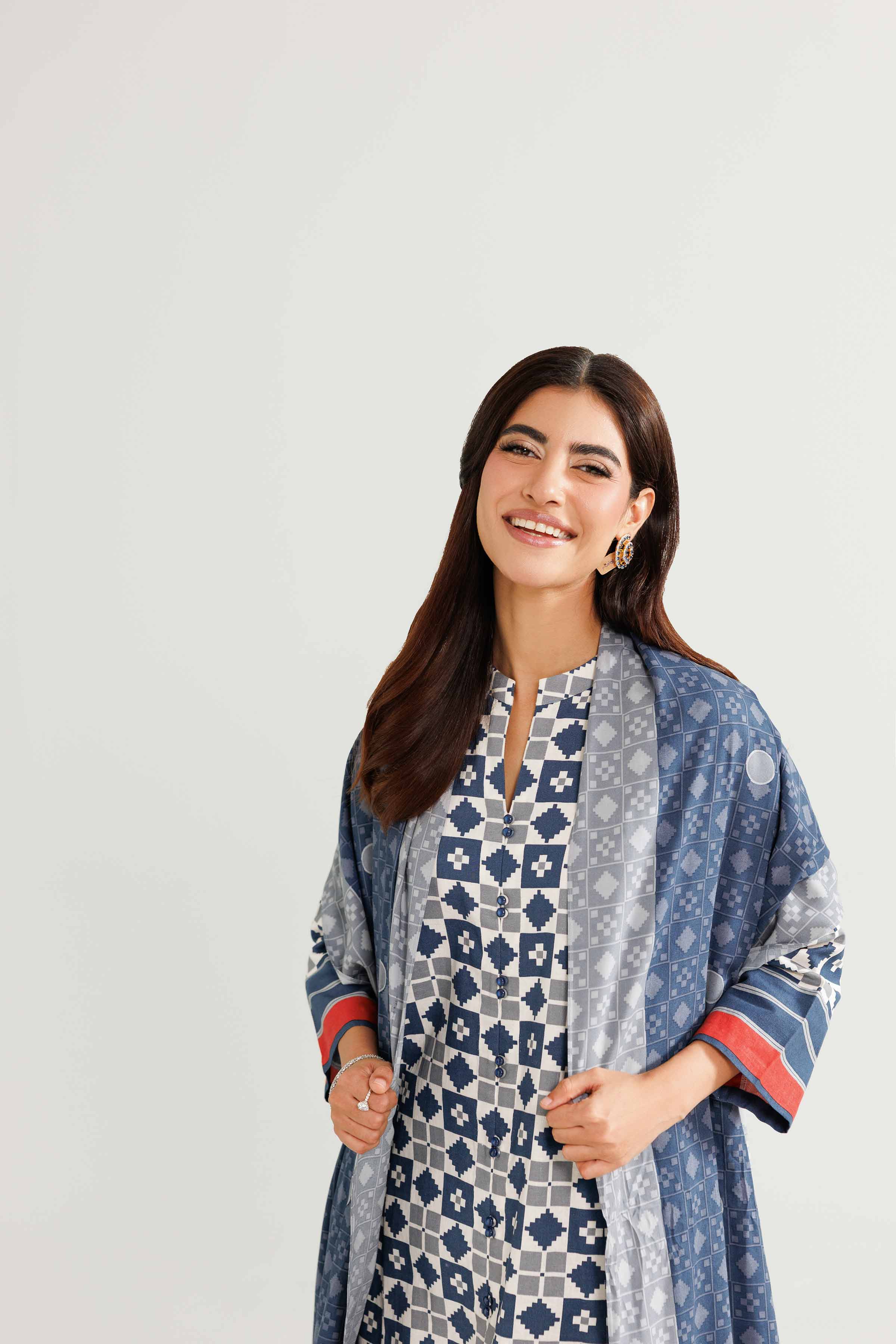 NishatUK - Blue Printed Linen 3-piece ready to wear Suit
