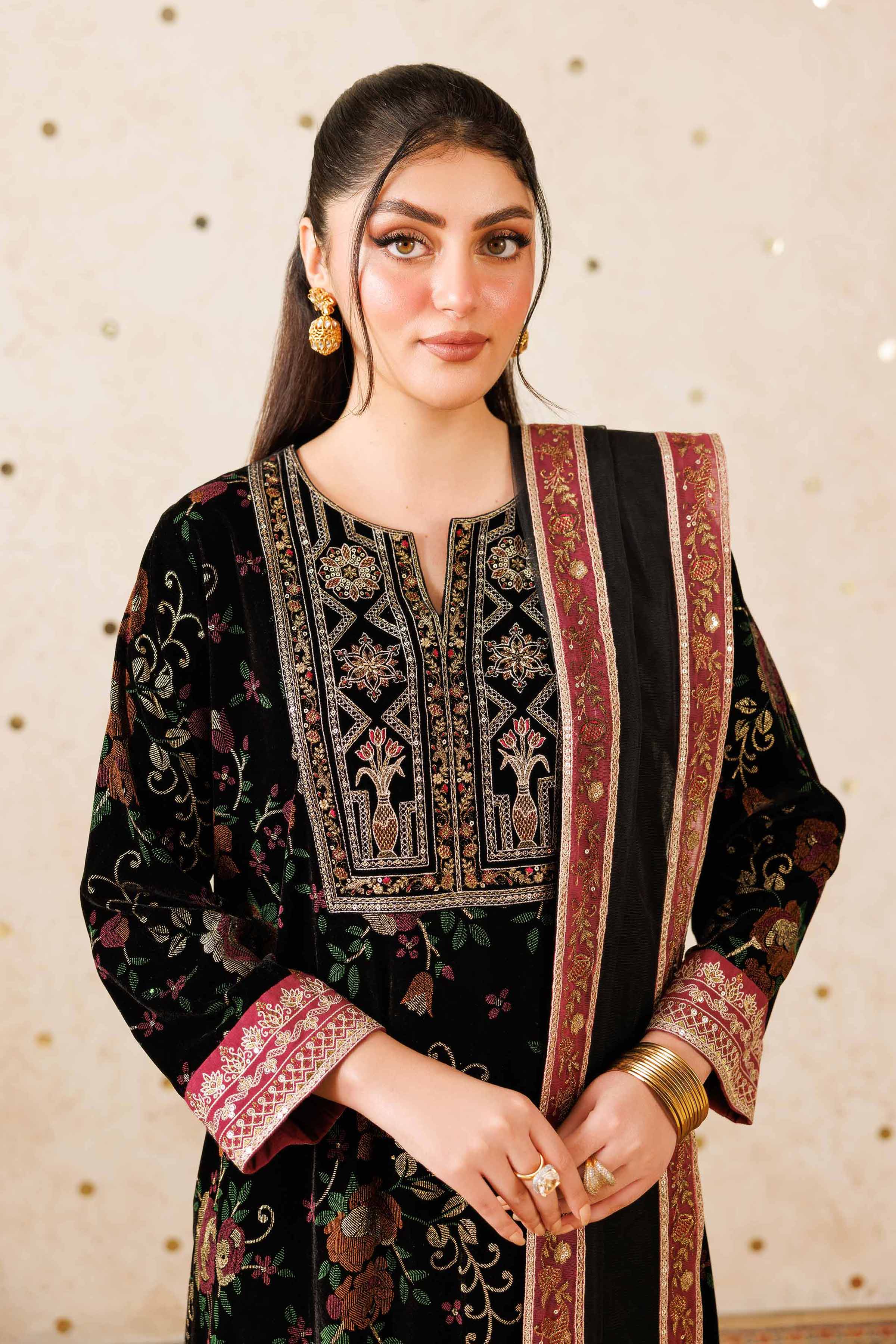 NishatUK - Black Embroidered Velvet 3-piece ready to wear-luxury Suit