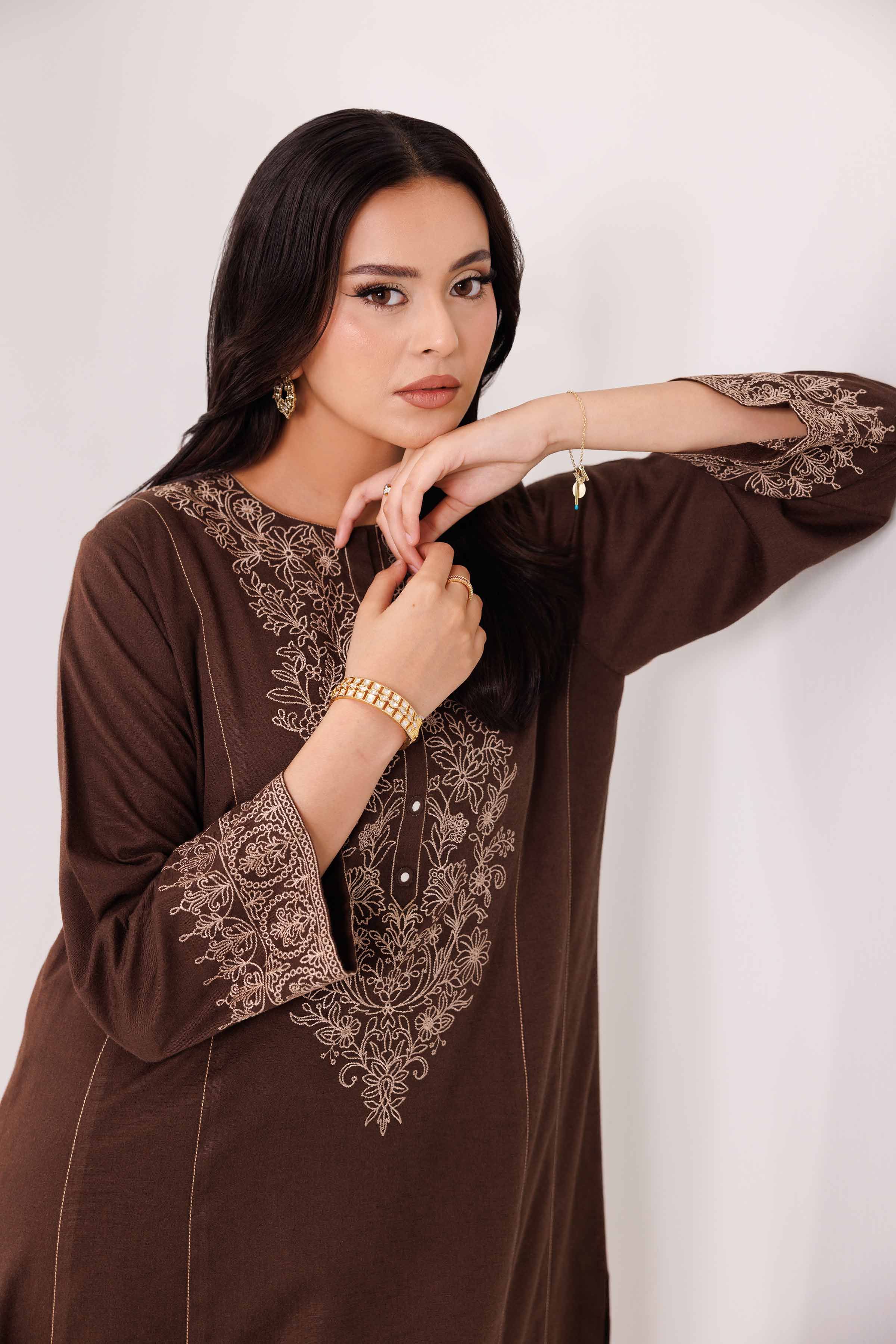 NishatUK - Brown Embroidered Karandi 2-piece ready to wear Luxury Dress