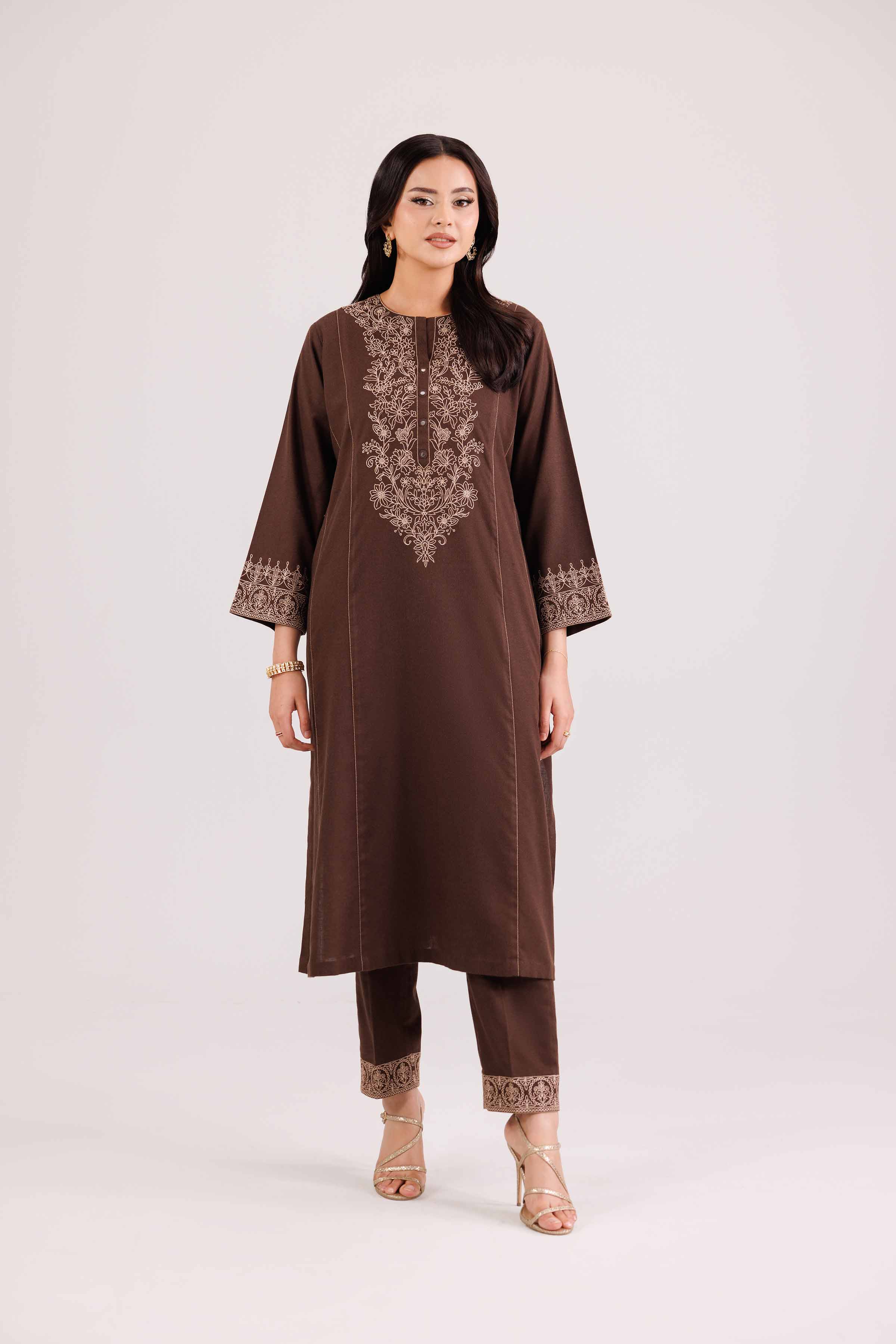 NishatUK - Brown Embroidered Karandi 2-piece ready to wear Luxury Dress