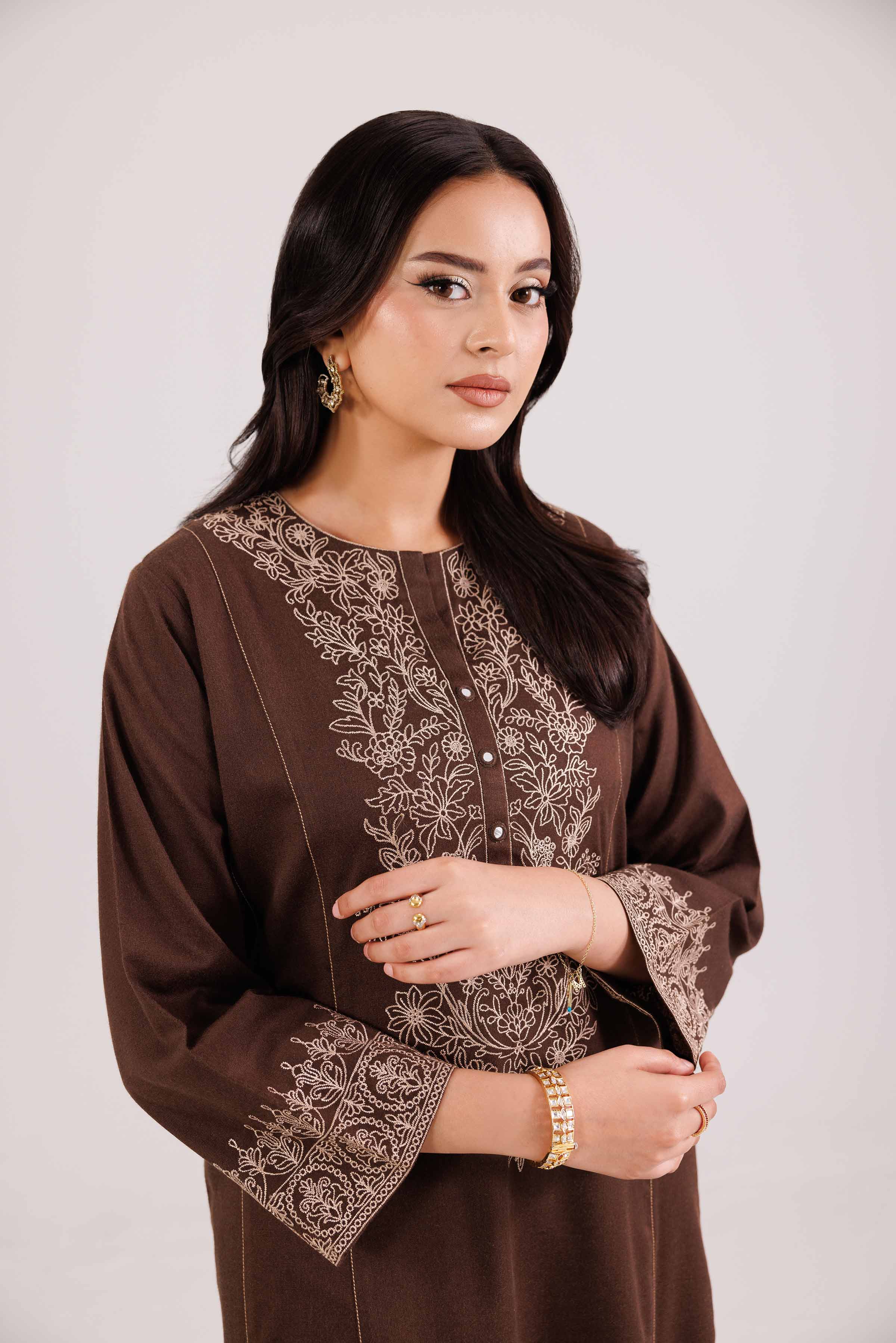 NishatUK - Brown Embroidered Karandi 2-piece ready to wear Luxury Dress