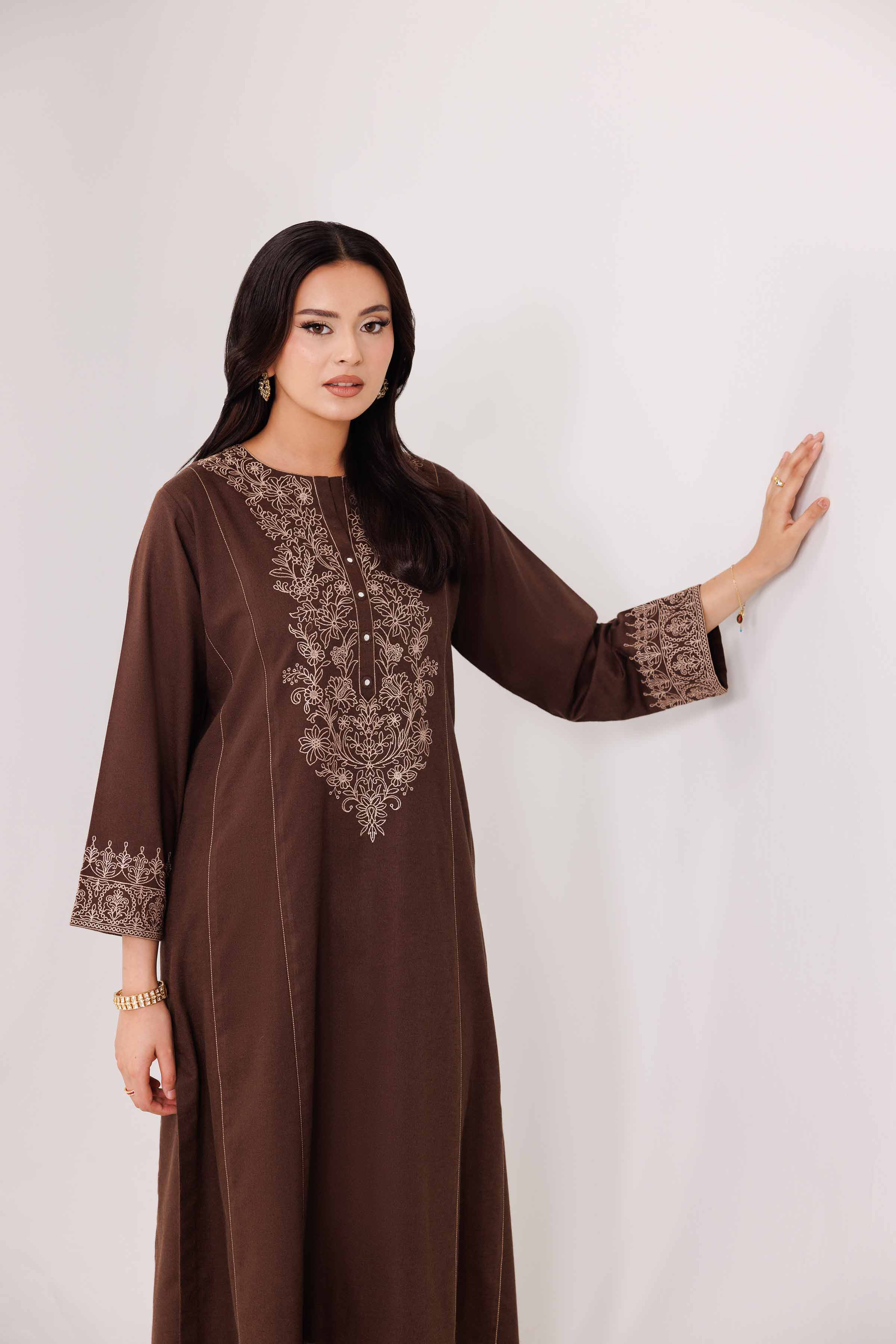 NishatUK - Brown Embroidered Karandi 2-piece ready to wear Luxury Dress