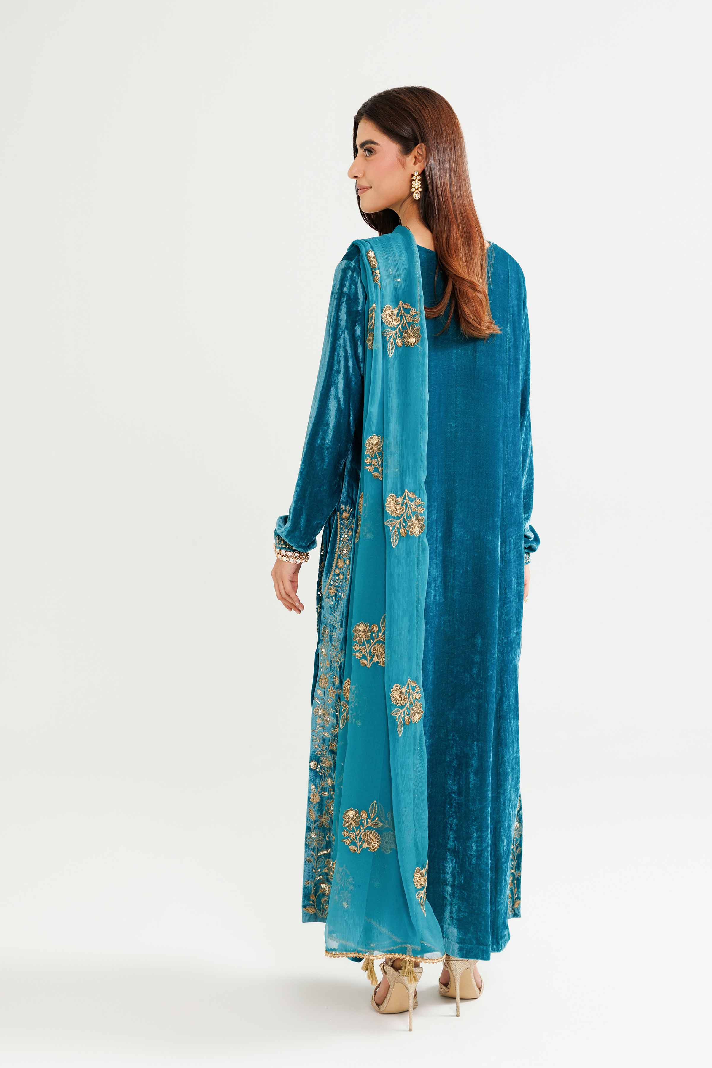 NishatUK - Ferozi Embroidered Velvet 3-piece ready to wear Suit