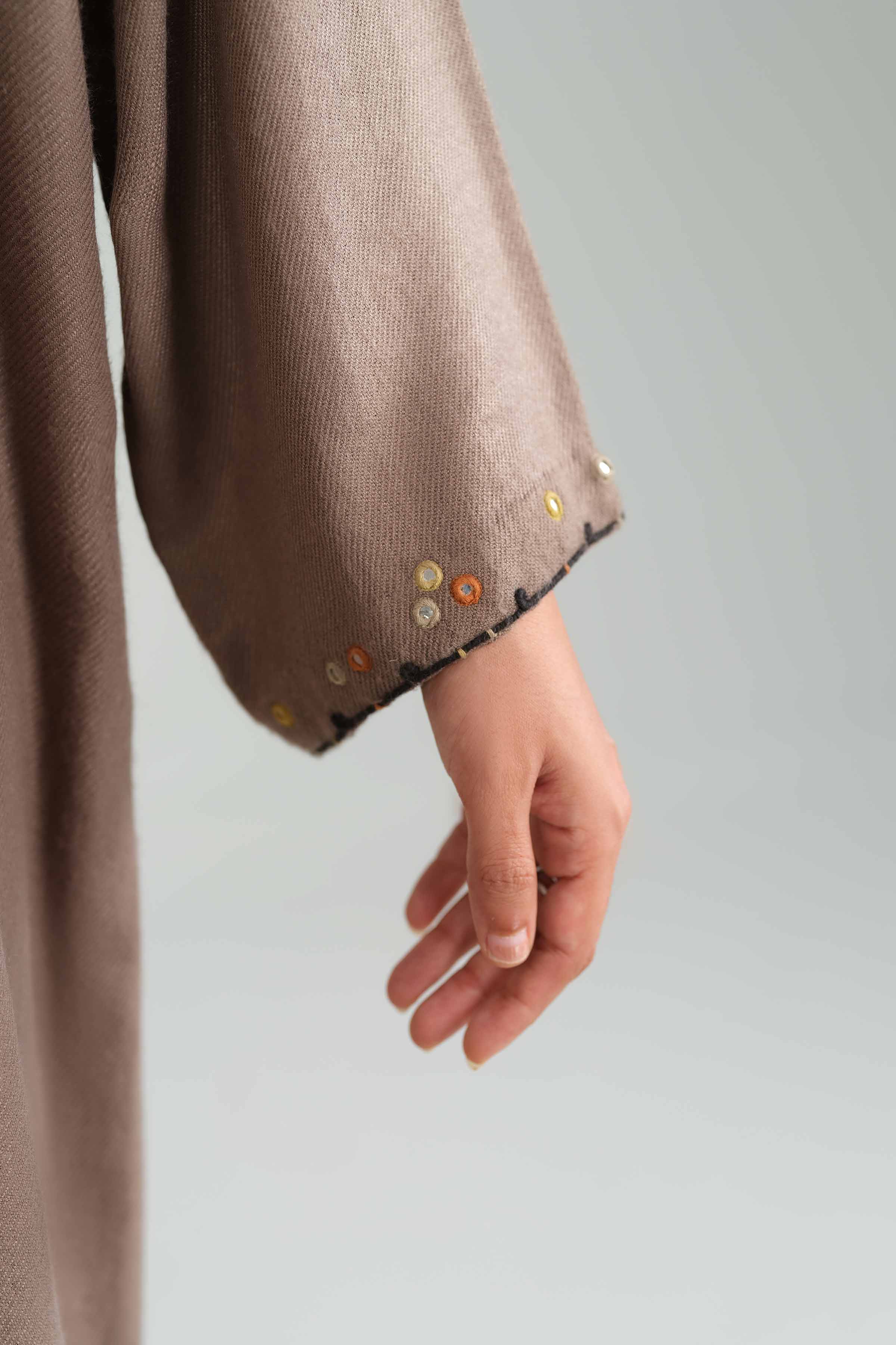 NishatUK - Brown Embroidered Wool 2-piece ready to wear luxury Dress