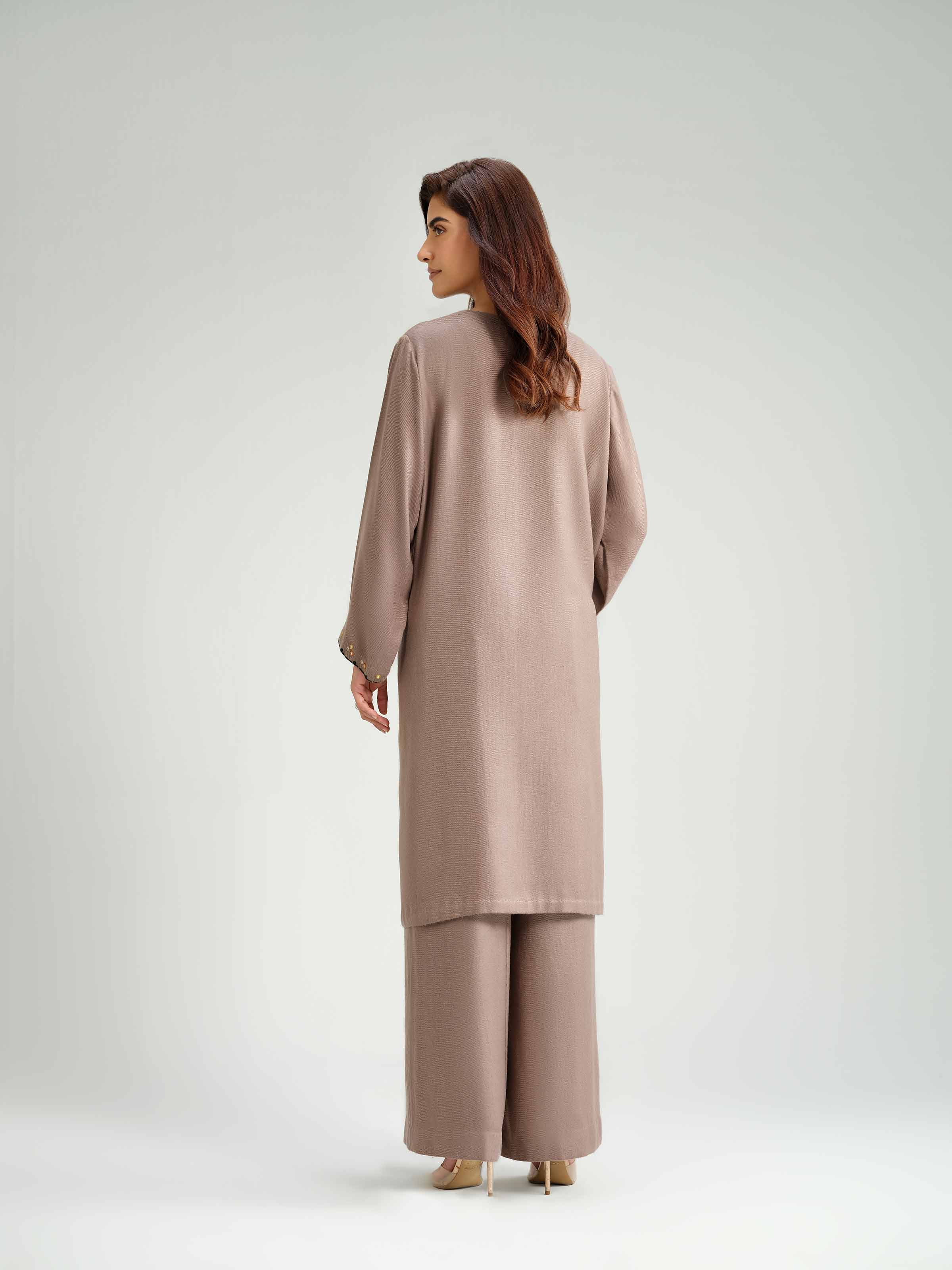 NishatUK - Brown Embroidered Wool 2-piece ready to wear luxury Dress
