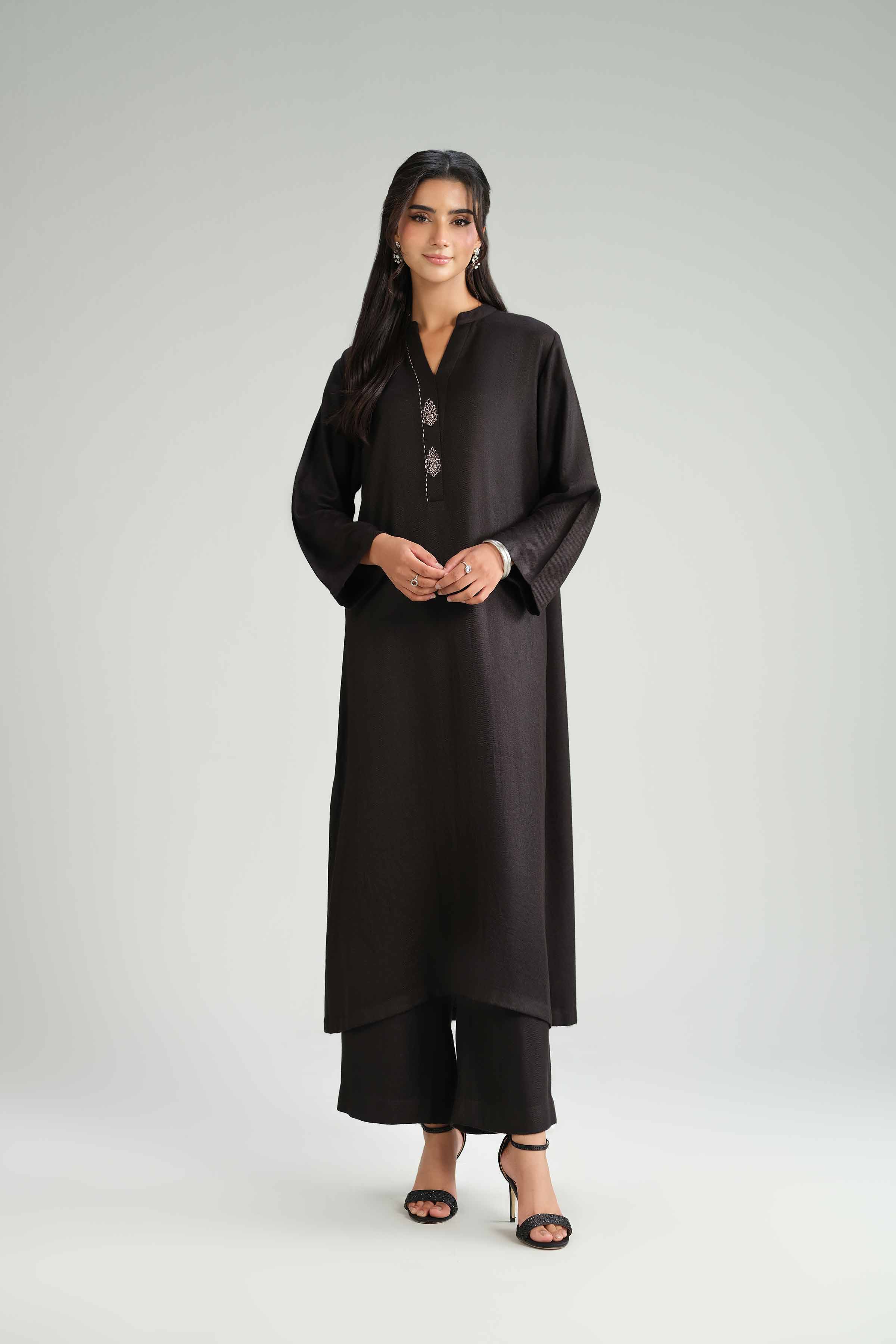 NishatUK - Black Embroidered Wool 2-piece ready to wear Luxury Dress