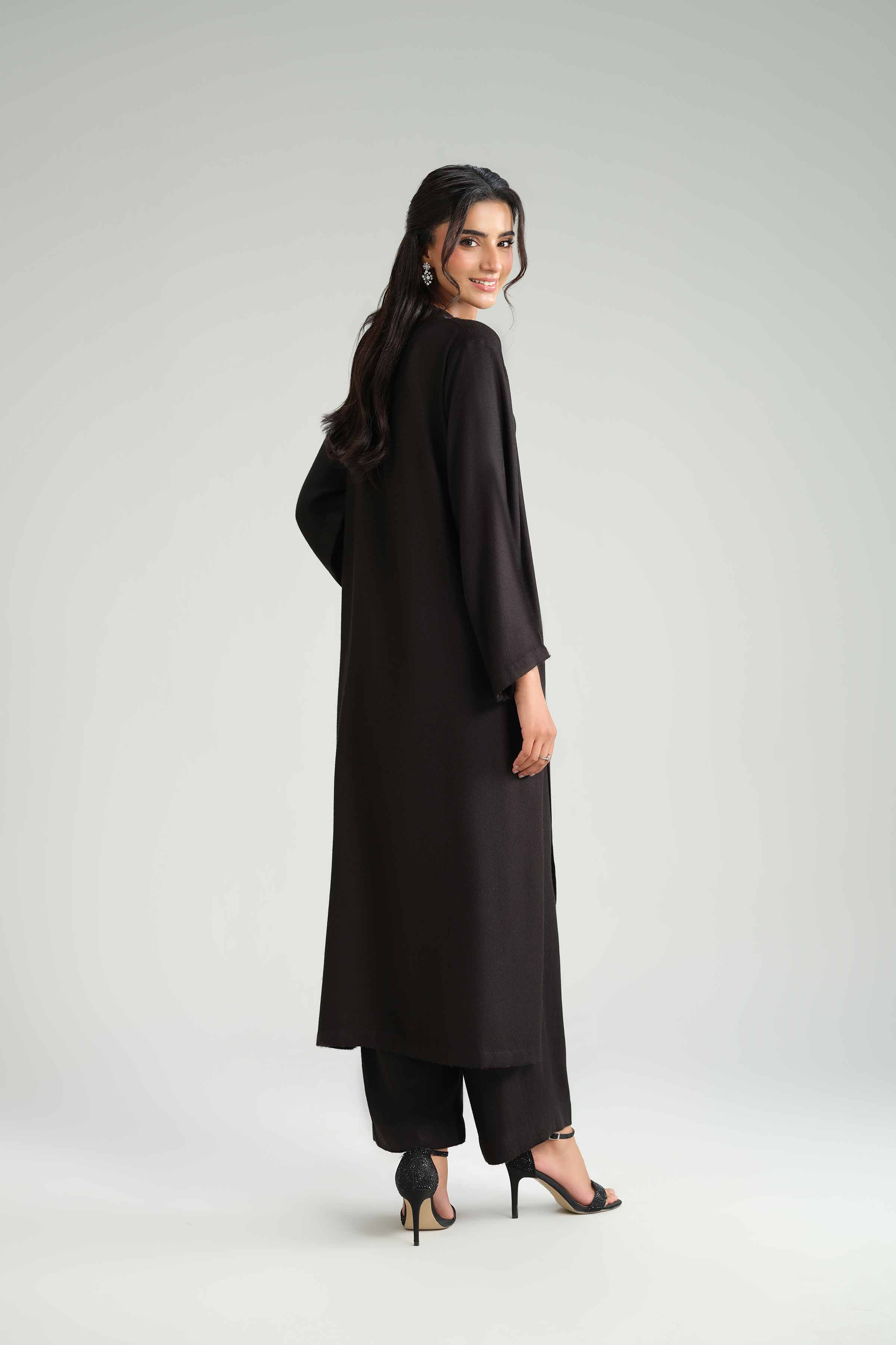 NishatUK - Black Embroidered Wool 2-piece ready to wear Luxury Dress