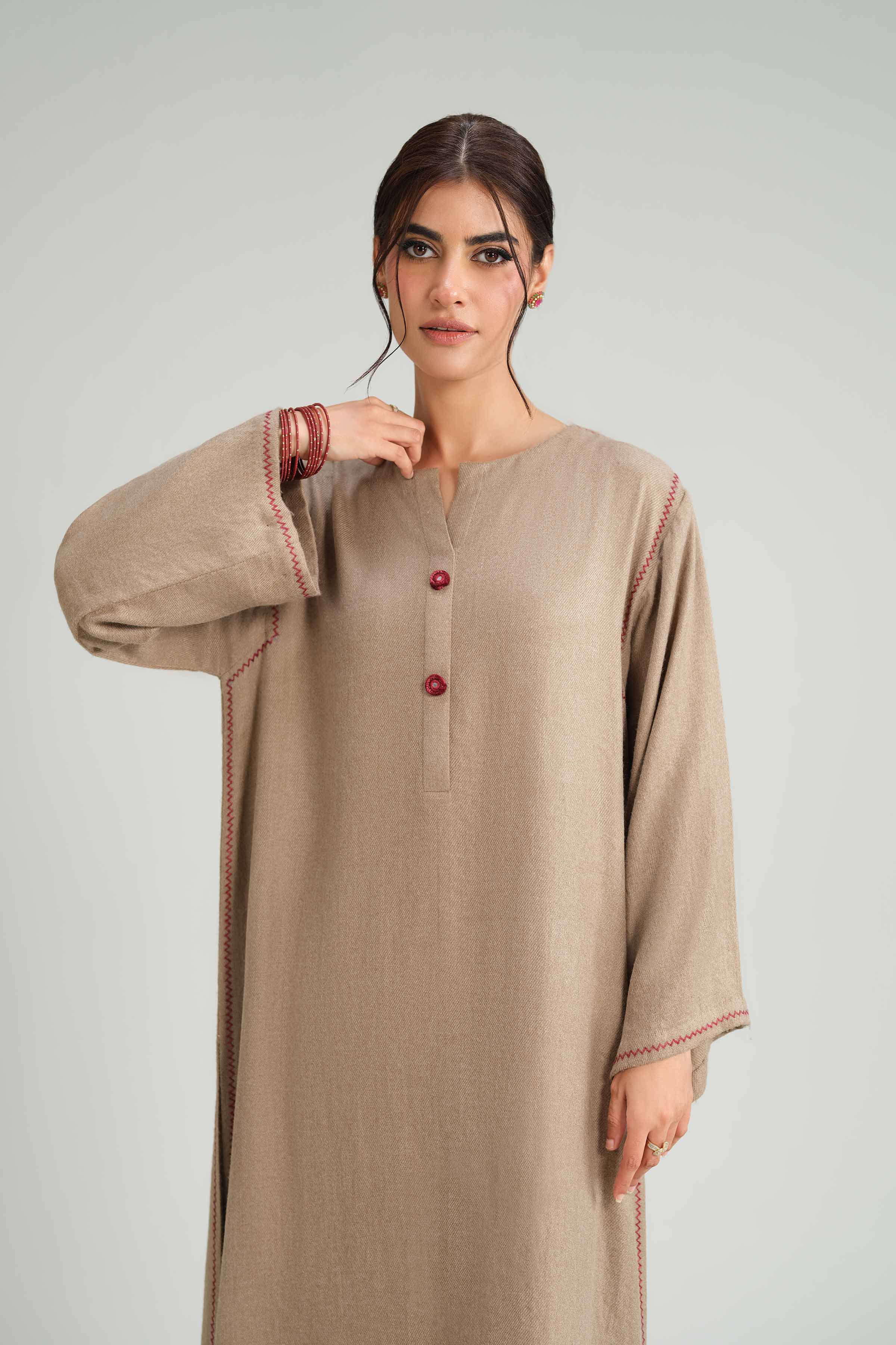 NishatUK - Brown Embroidered Wool 2-piece ready to wear luxury Dress