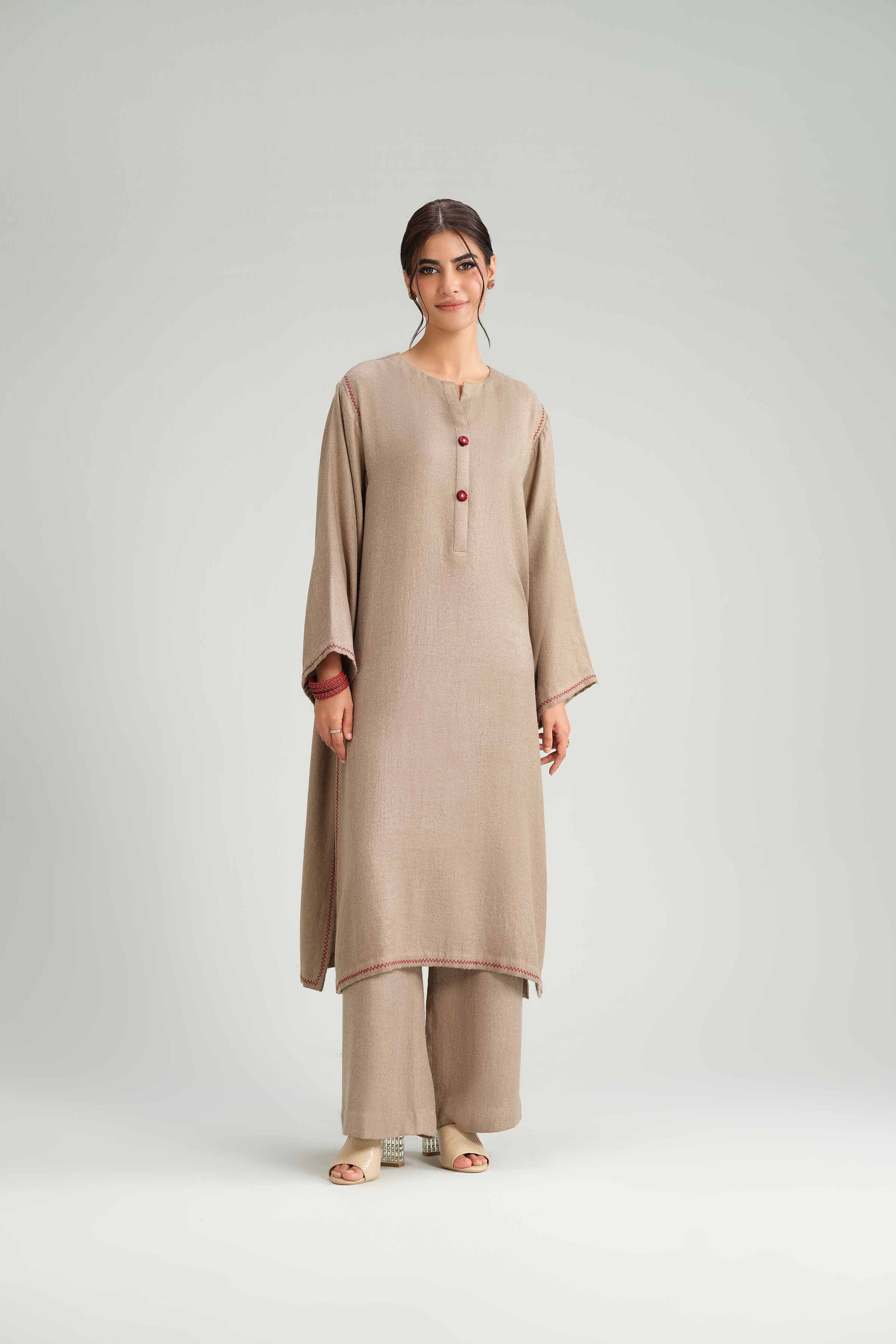 NishatUK - Brown Embroidered Wool 2-piece ready to wear luxury Dress
