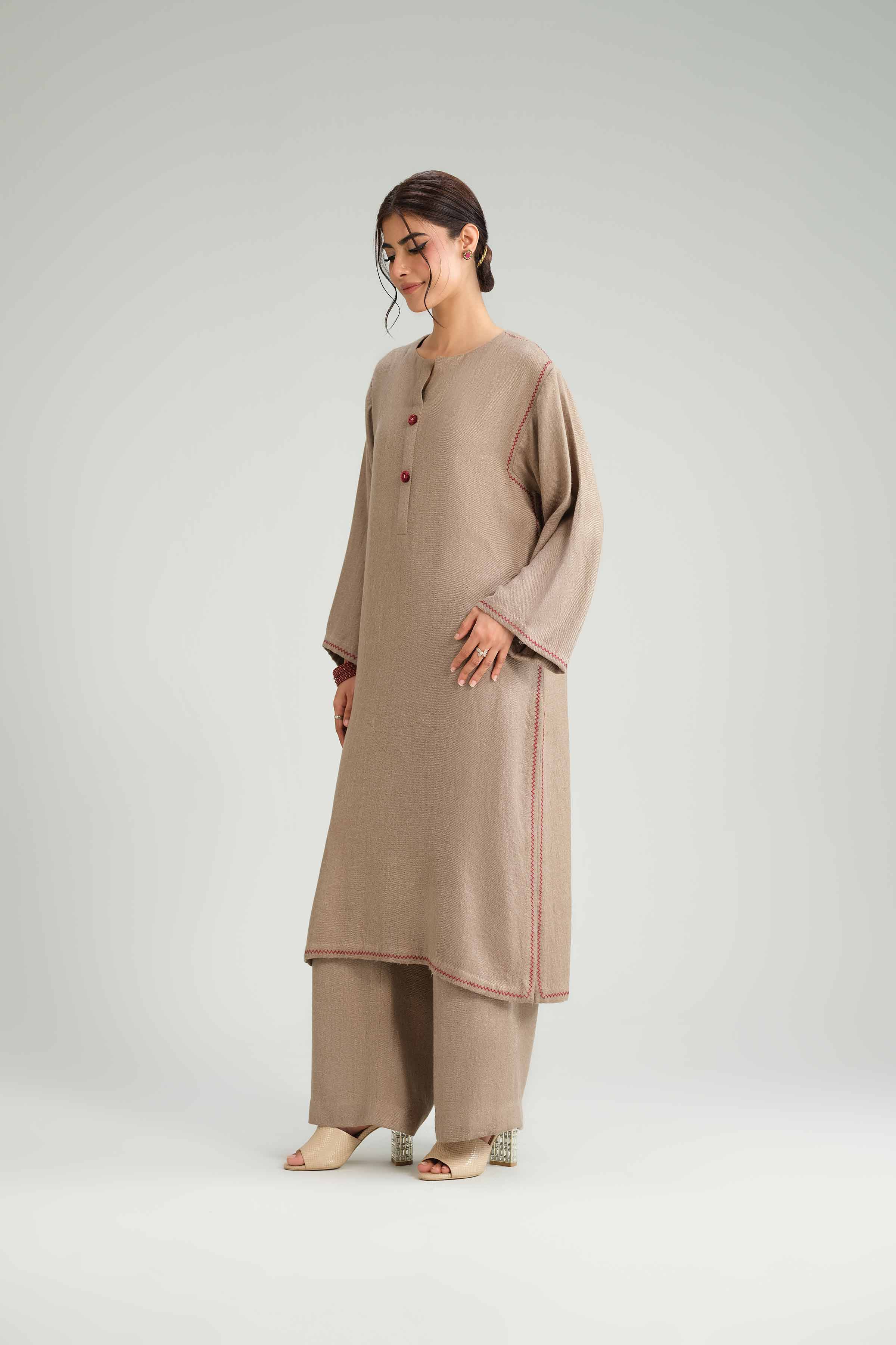 NishatUK - Brown Embroidered Wool 2-piece ready to wear luxury Dress