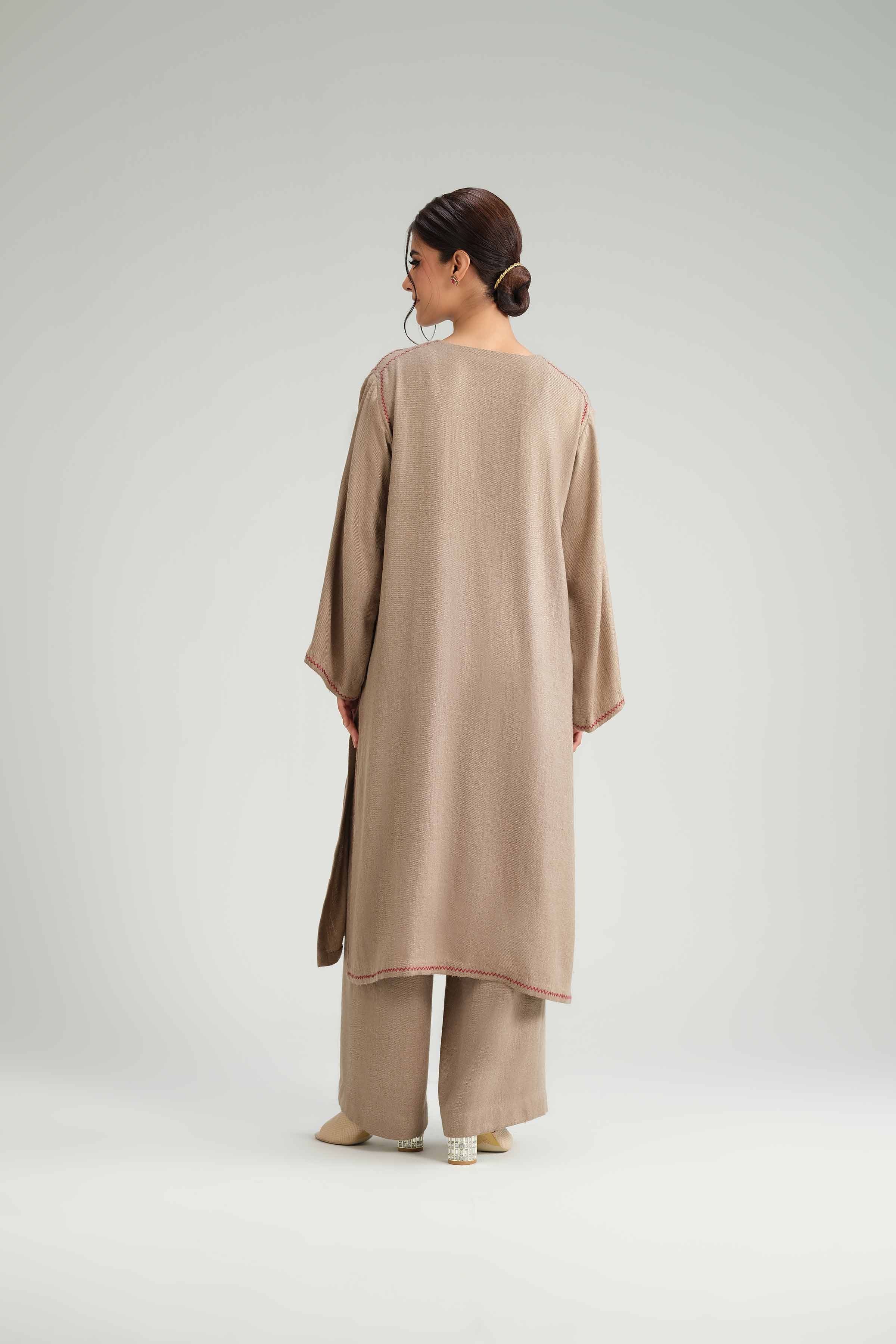 NishatUK - Brown Embroidered Wool 2-piece ready to wear luxury Dress