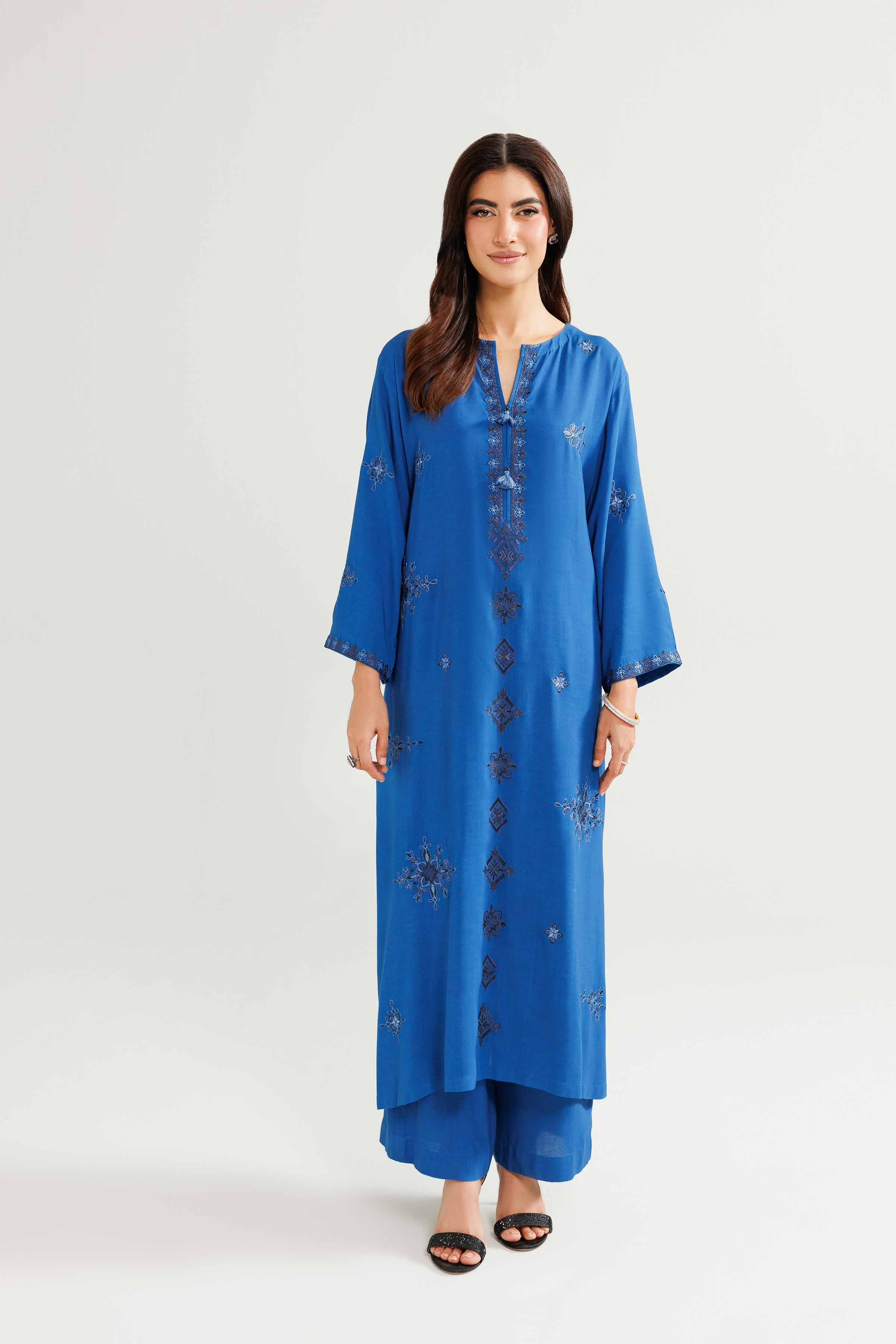 NishatUK - Blue Embroidered Linen 2-piece ready to wear-luxury Dress