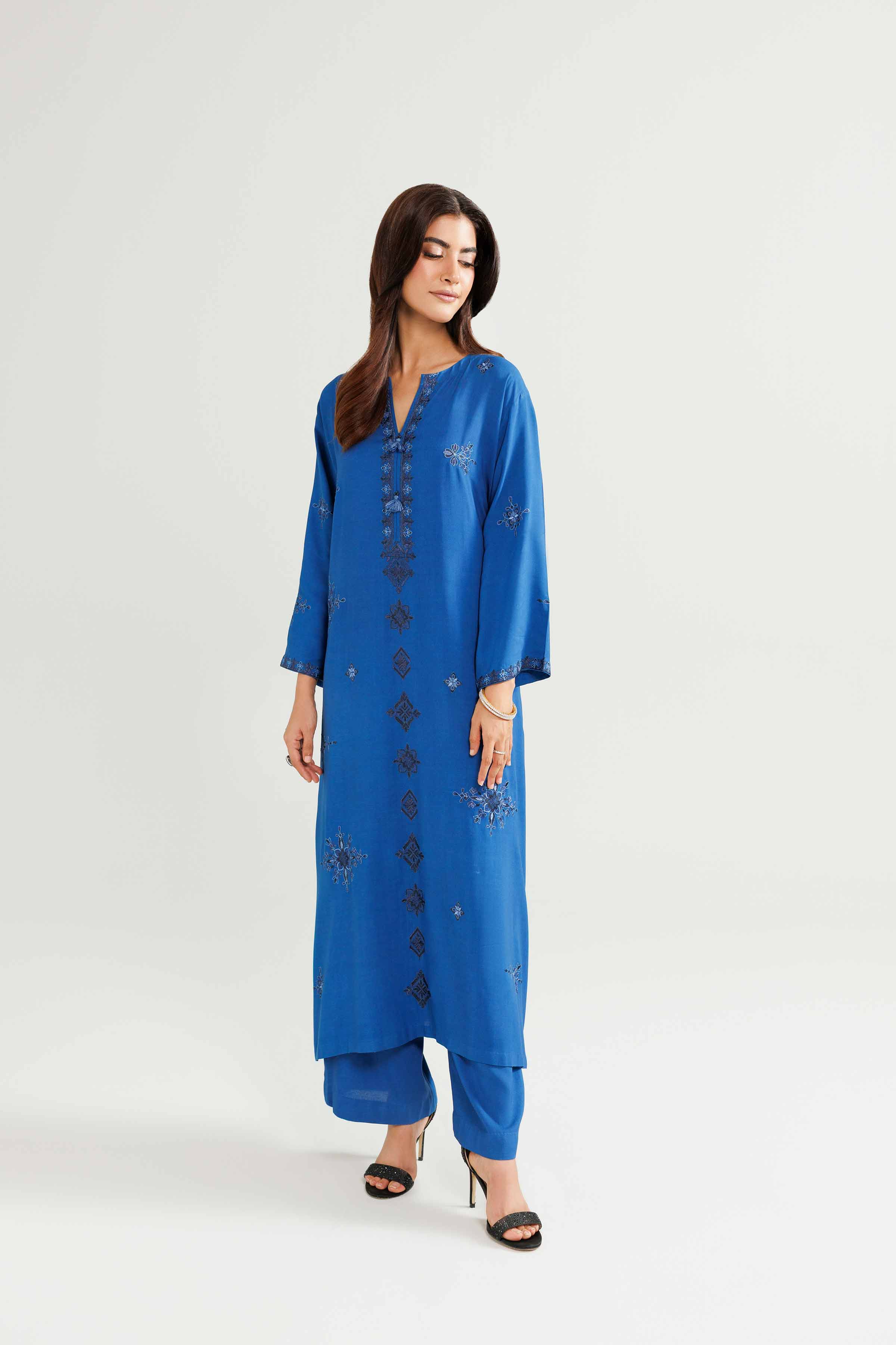 NishatUK - Blue Embroidered Linen 2-piece ready to wear-luxury Dress