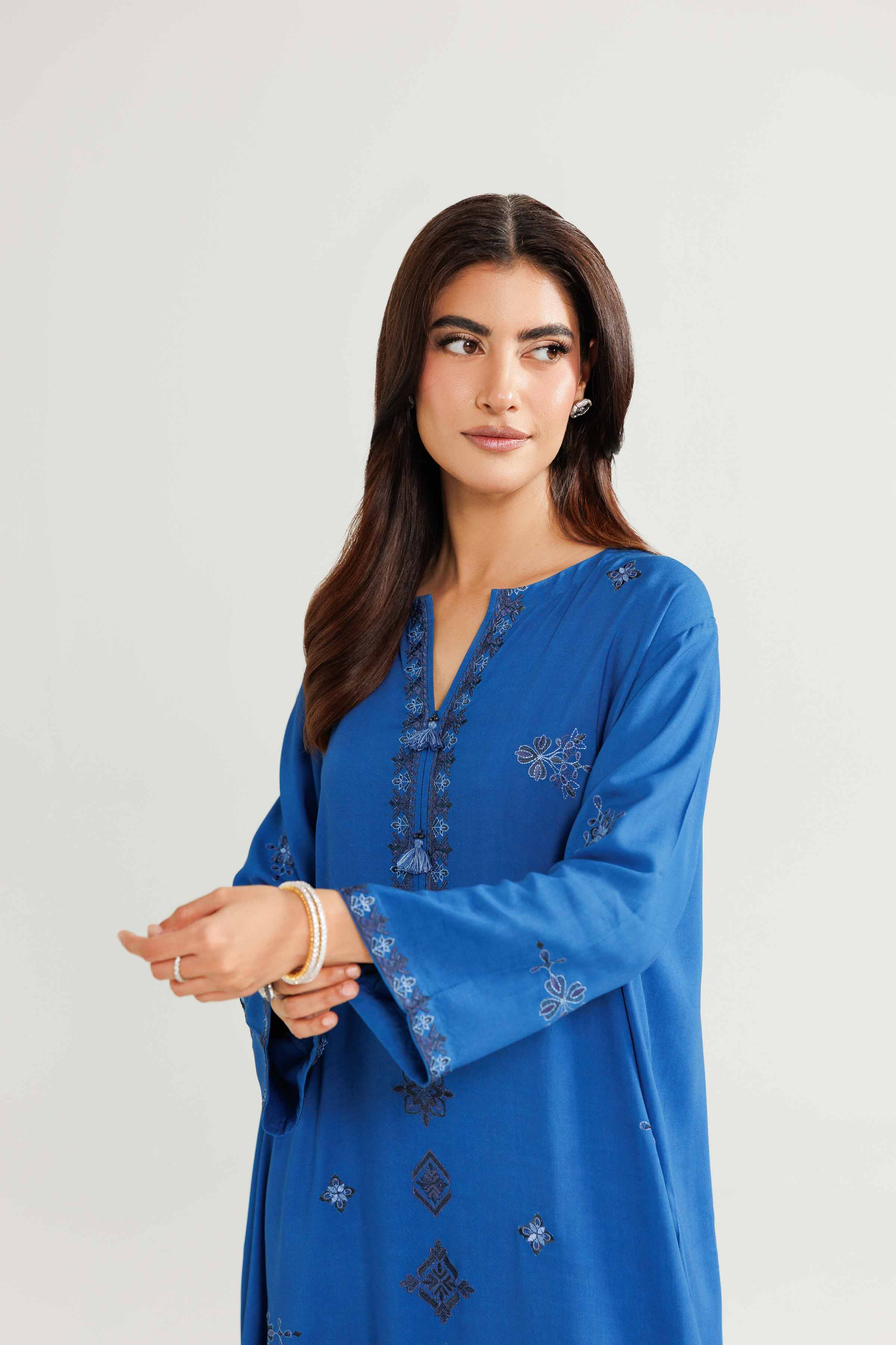NishatUK - Blue Embroidered Linen 2-piece ready to wear-luxury Dress