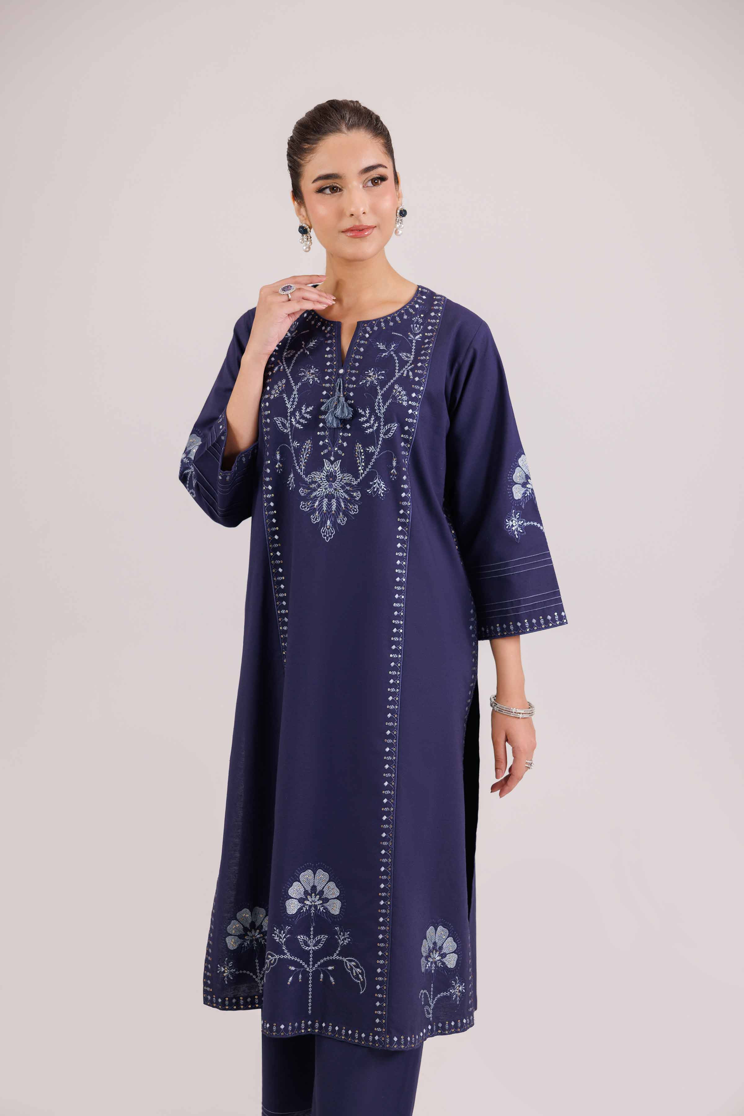 NishatUK - Blue Embroidered Karandi 2-piece ready to wear luxury Dress