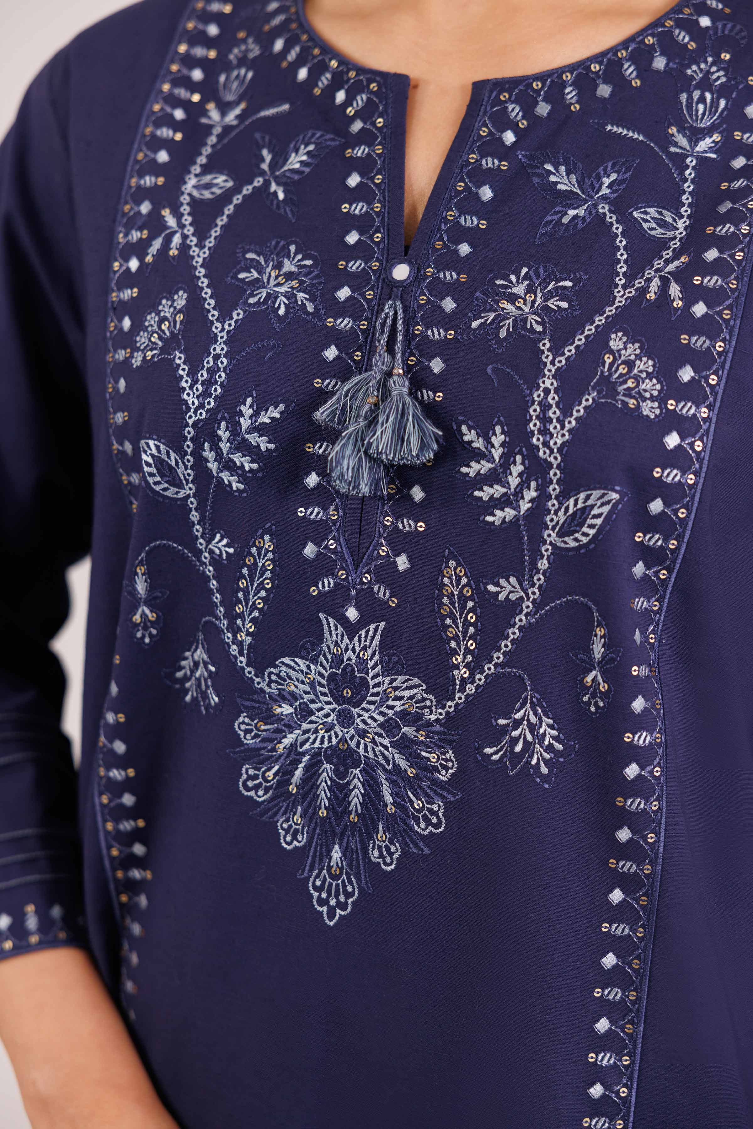 NishatUK - Blue Embroidered Karandi 2-piece ready to wear luxury Dress