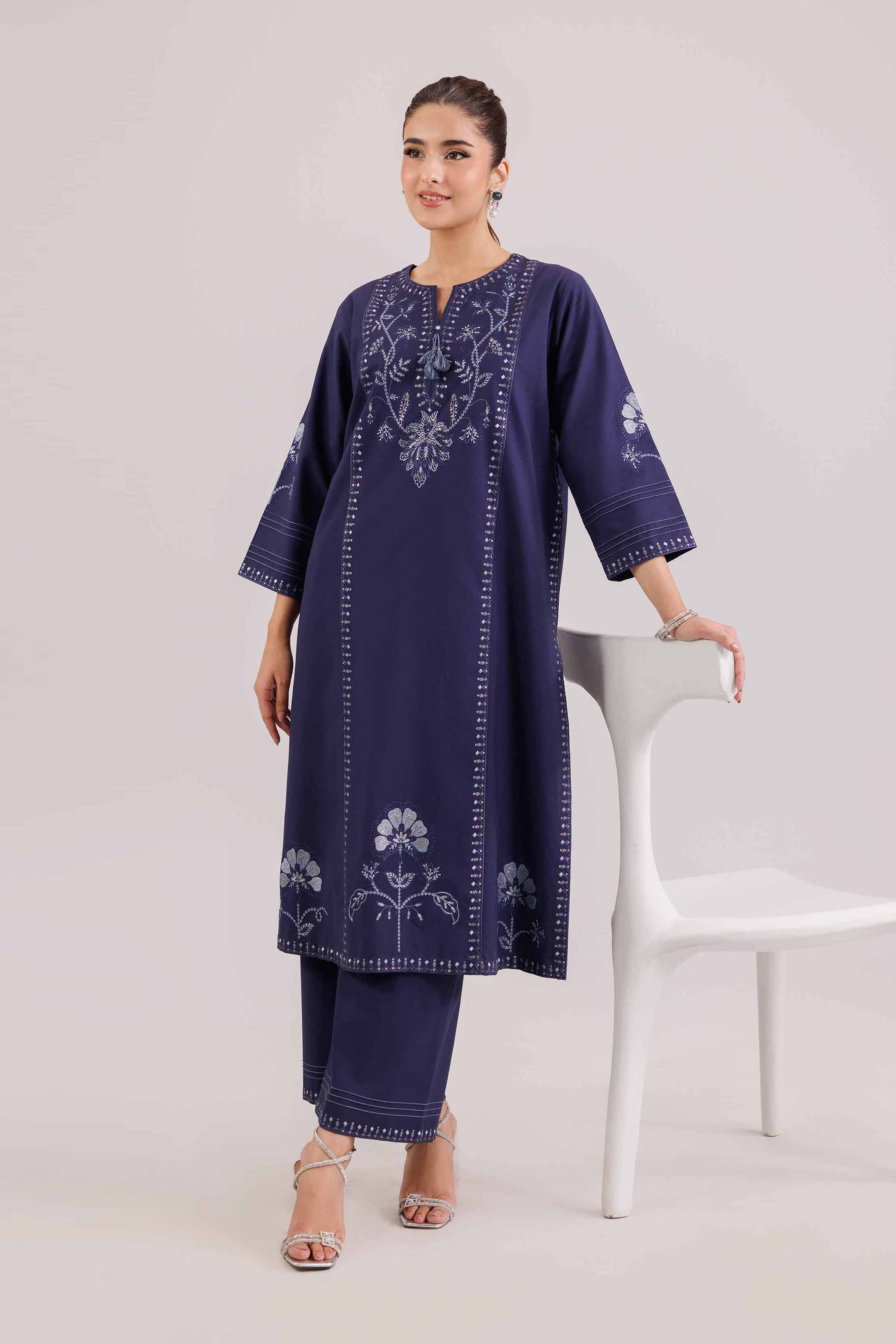 NishatUK - Blue Embroidered Karandi 2-piece ready to wear luxury Dress