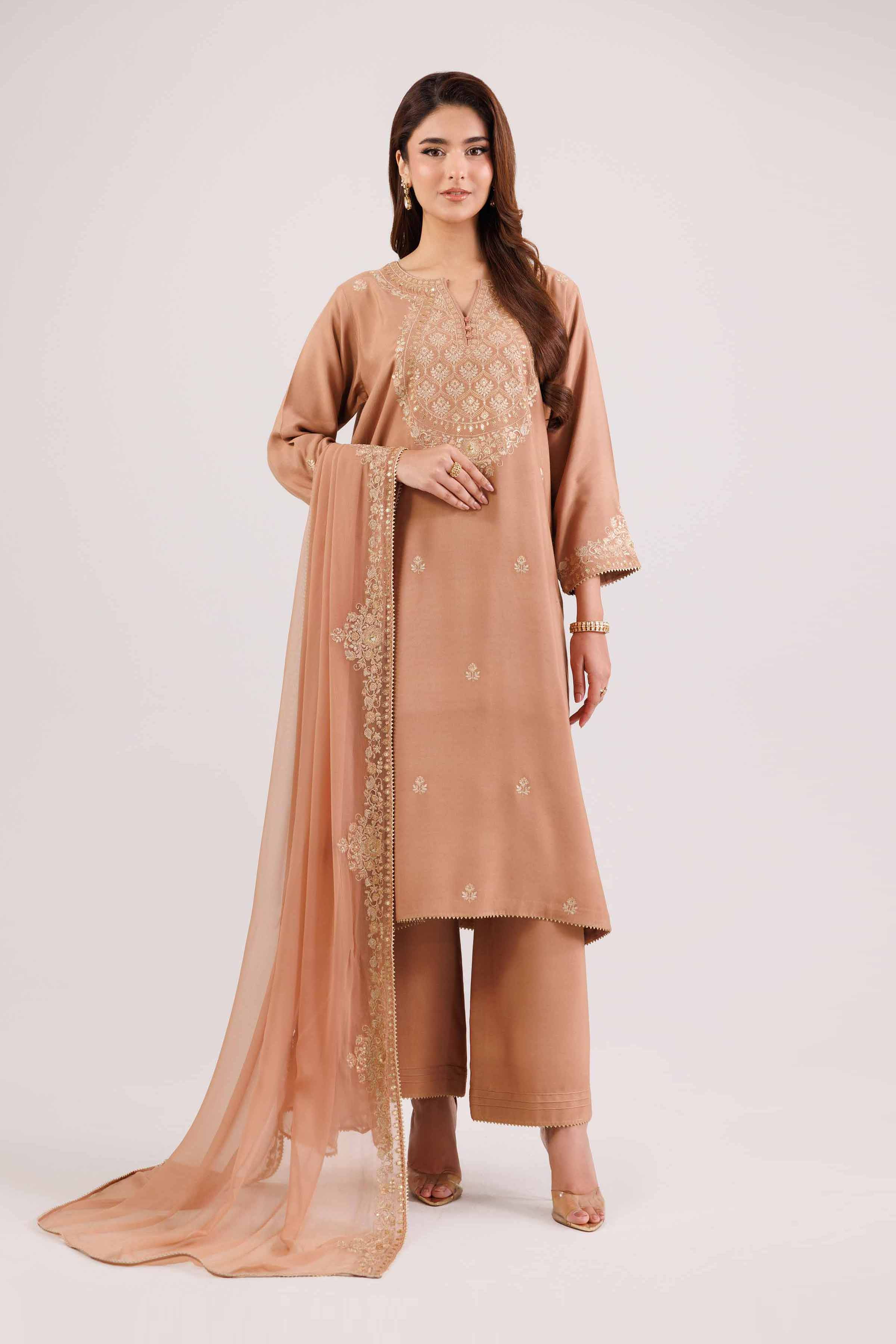 NishatUK - Peach Embroidered Linen 3-piece ready to wear-luxury Suit