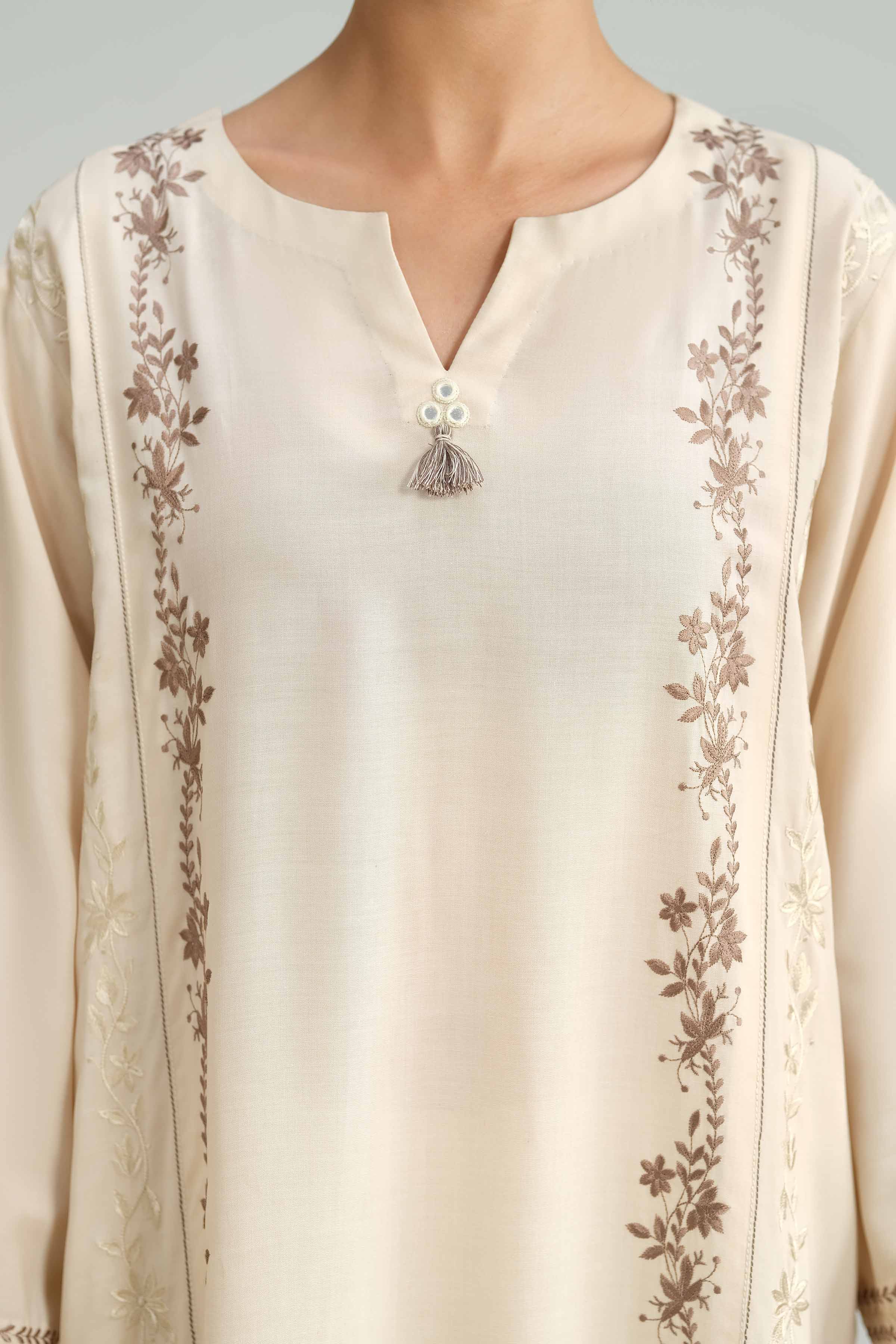NishatUK - Beige Embroidered Linen 2-piece ready to wear-luxury Dress