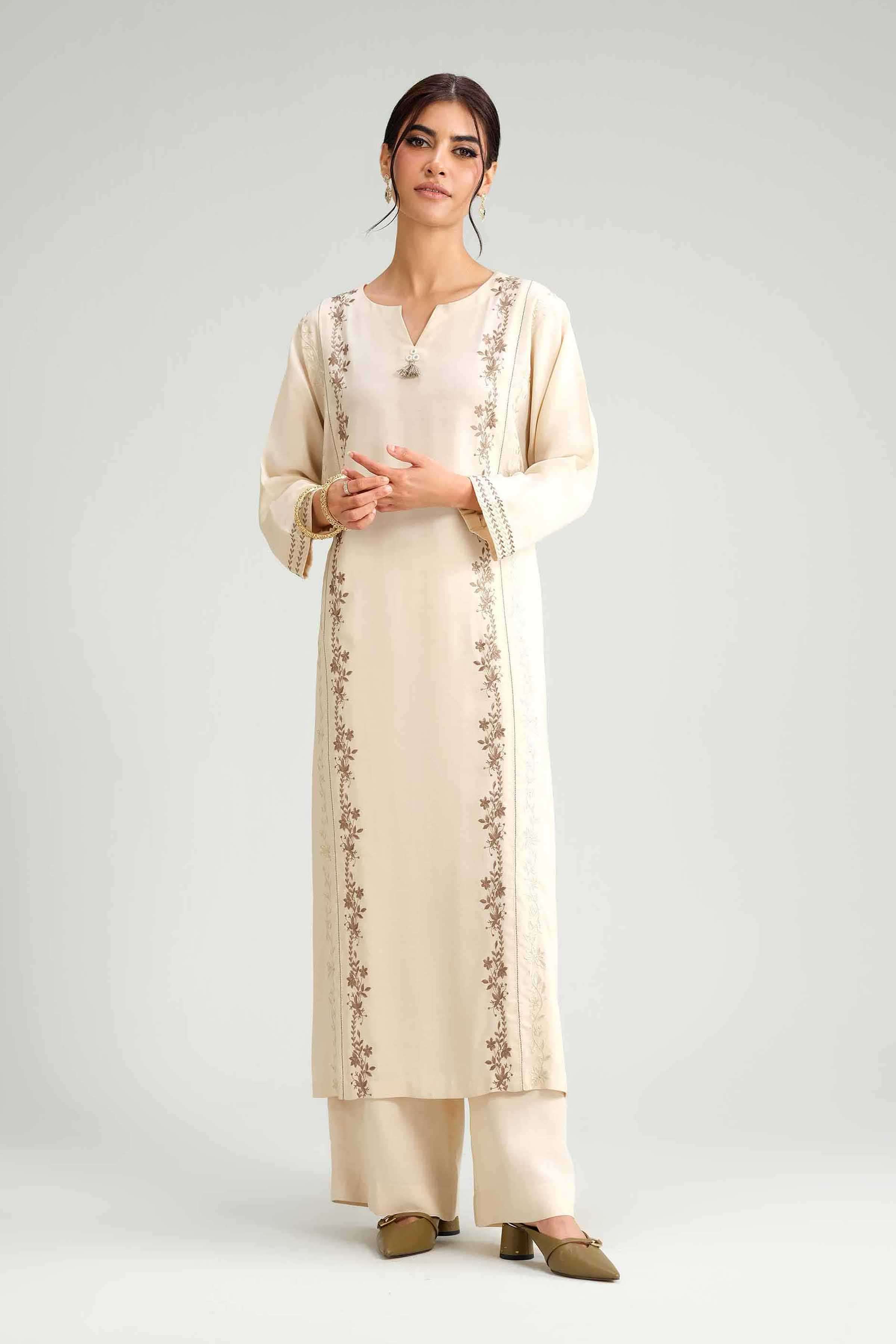 NishatUK - Beige Embroidered Linen 2-piece ready to wear-luxury Dress