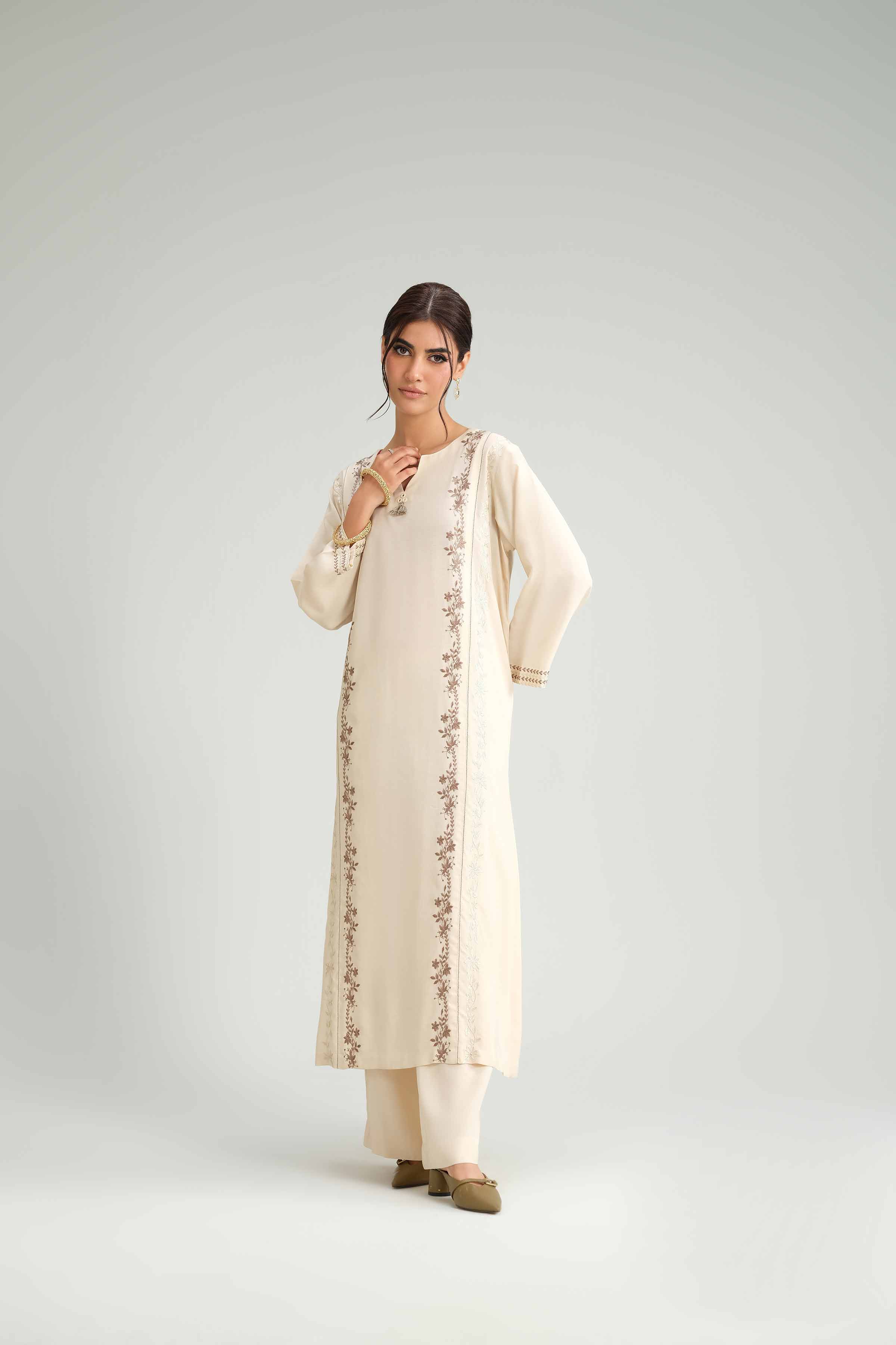 NishatUK - Beige Embroidered Linen 2-piece ready to wear-luxury Dress