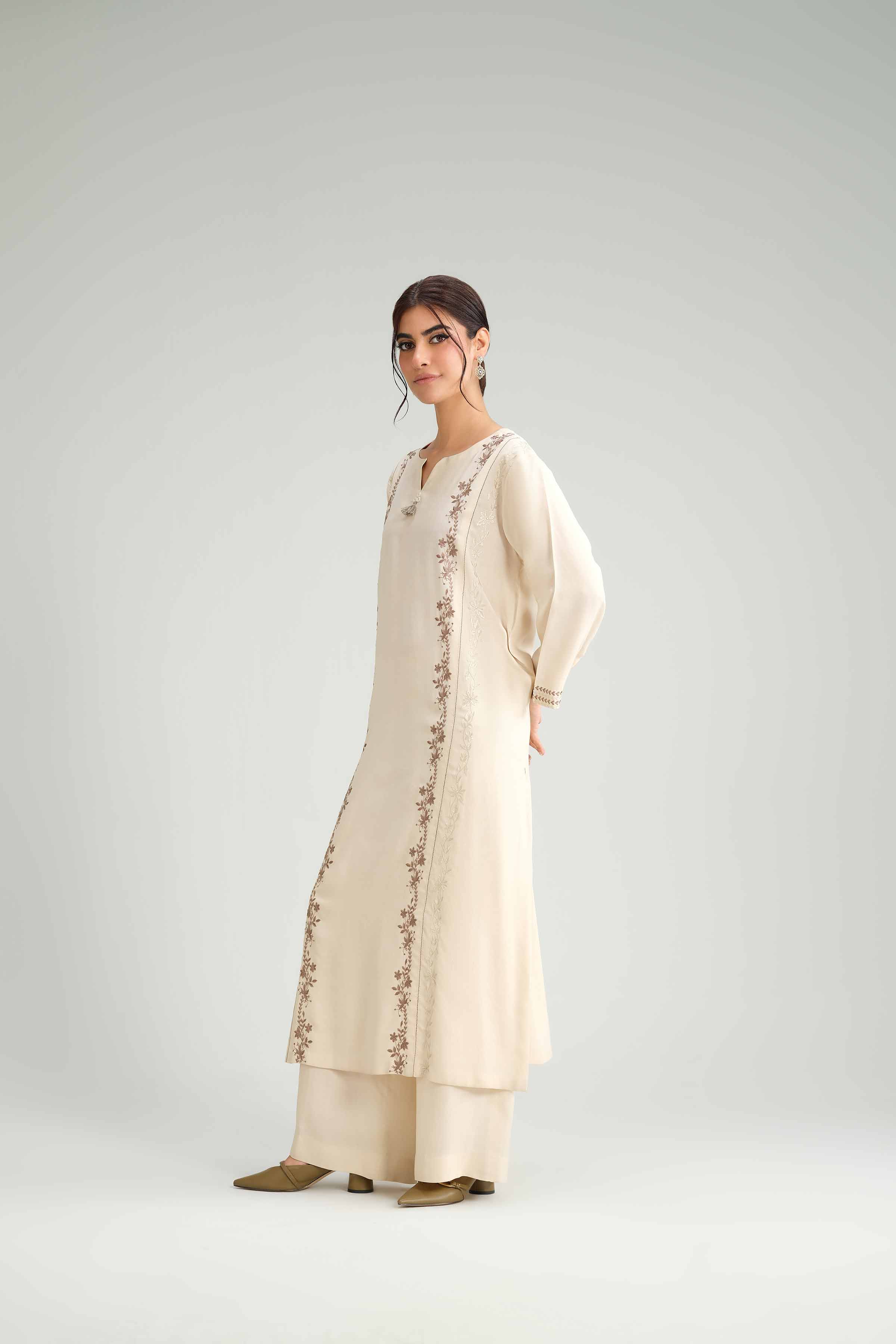 NishatUK - Beige Embroidered Linen 2-piece ready to wear-luxury Dress